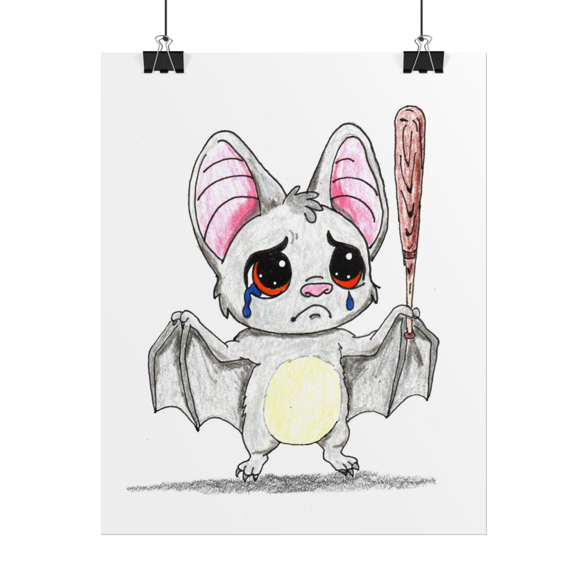 Lost His Baseball Bat Print | Sad Bat Wall Art | Lost & Found Critter 8x10 Print