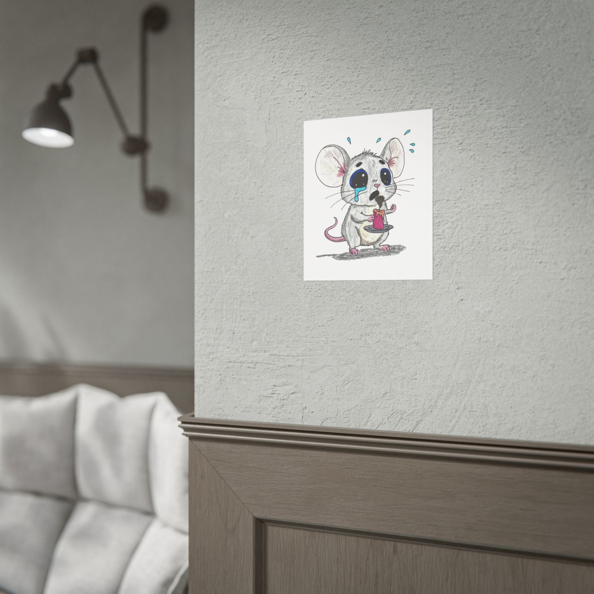 Sad Mouse Lost His Candle Art Print | Lost & Found Critter Wall Decor