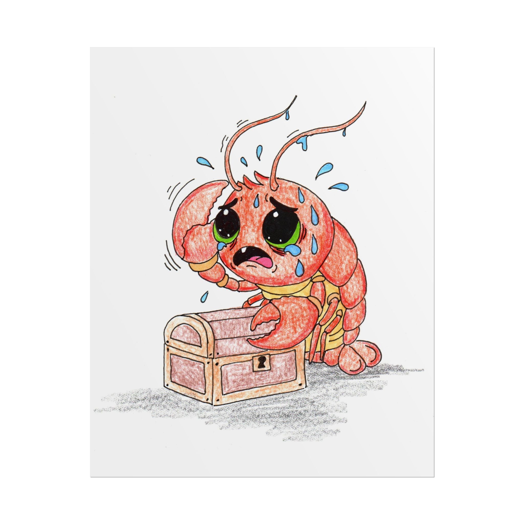 Lobster Lost Her Treasure Key Print, Hand Drawn Nursery Wall Art, Cute Ocean Critter Illustration, Lost & Found Critters Decor