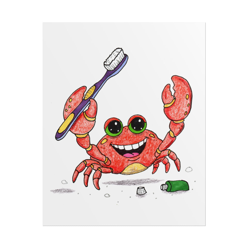 Happy Crab Found a New Toothbrush | Brave Little Critters Wall Art Print