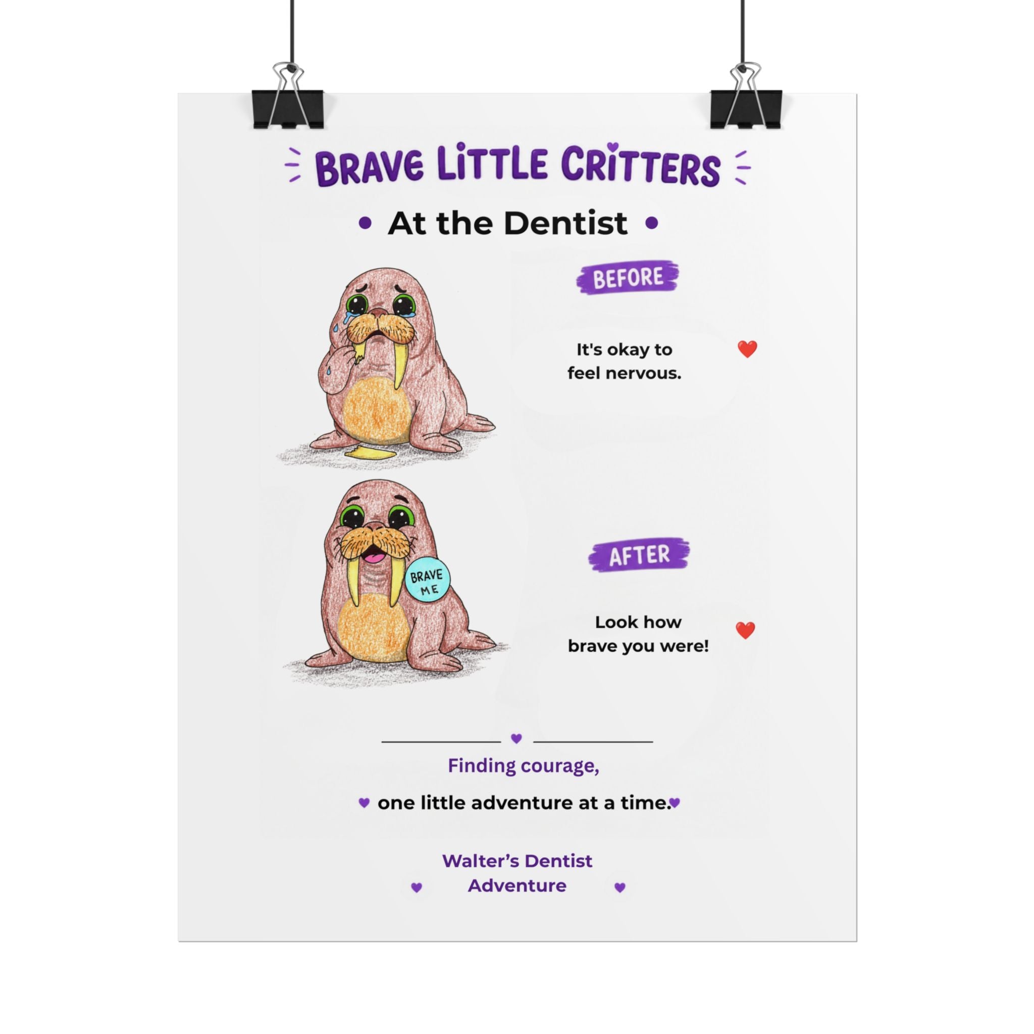 Brave Little Critters Walruses Dentist Adventure | Before & After Encouragement Poster