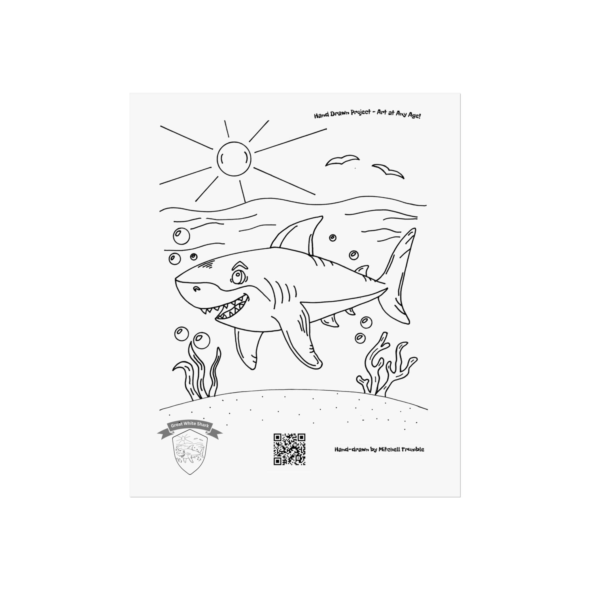 Great White Shark Poster | Hand-Drawn Ocean Wall Art