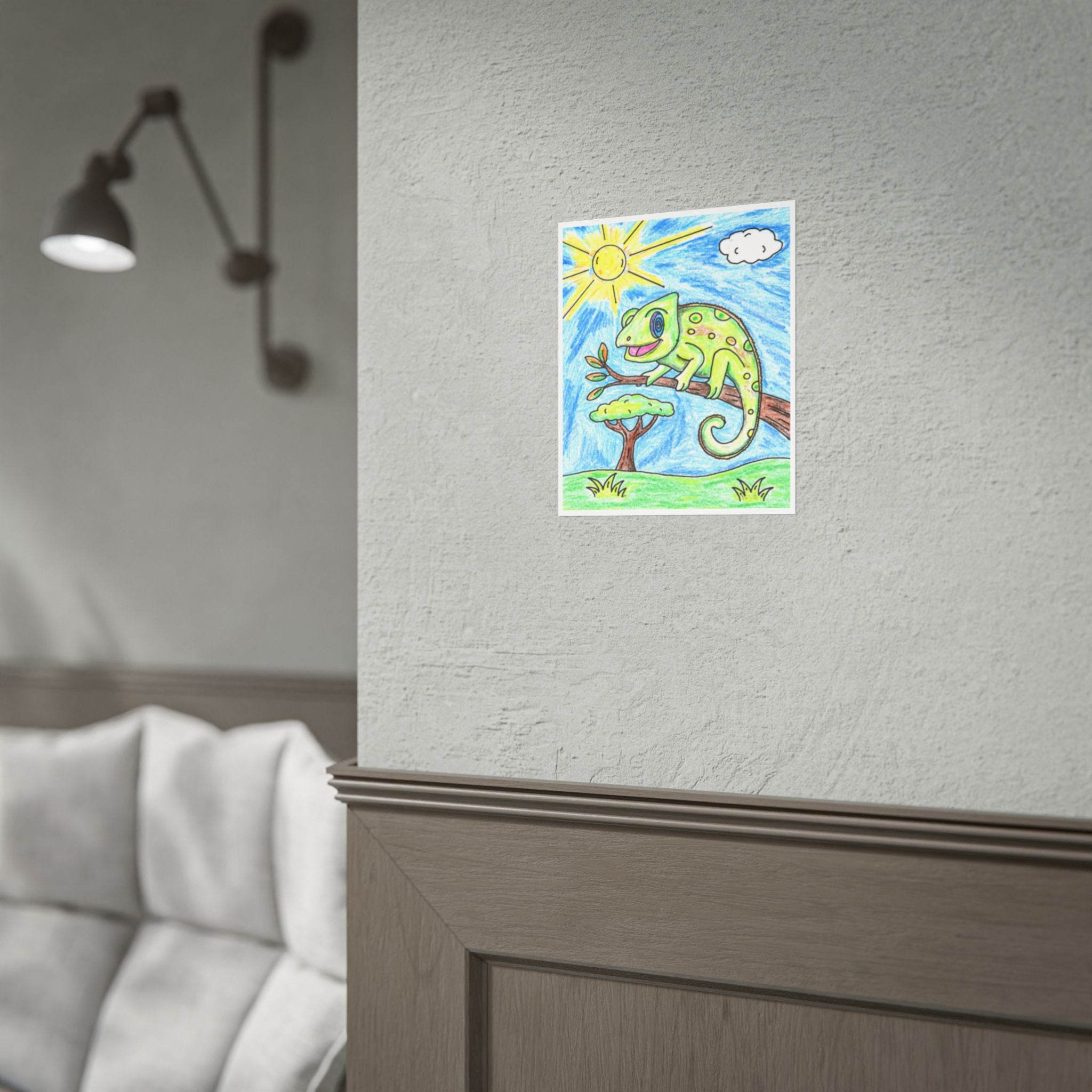 Hand Drawn African Chameleon Print, Nursery Wall Art, Colorful Reptile Illustration, Animal Decor, 8x10 Art Print