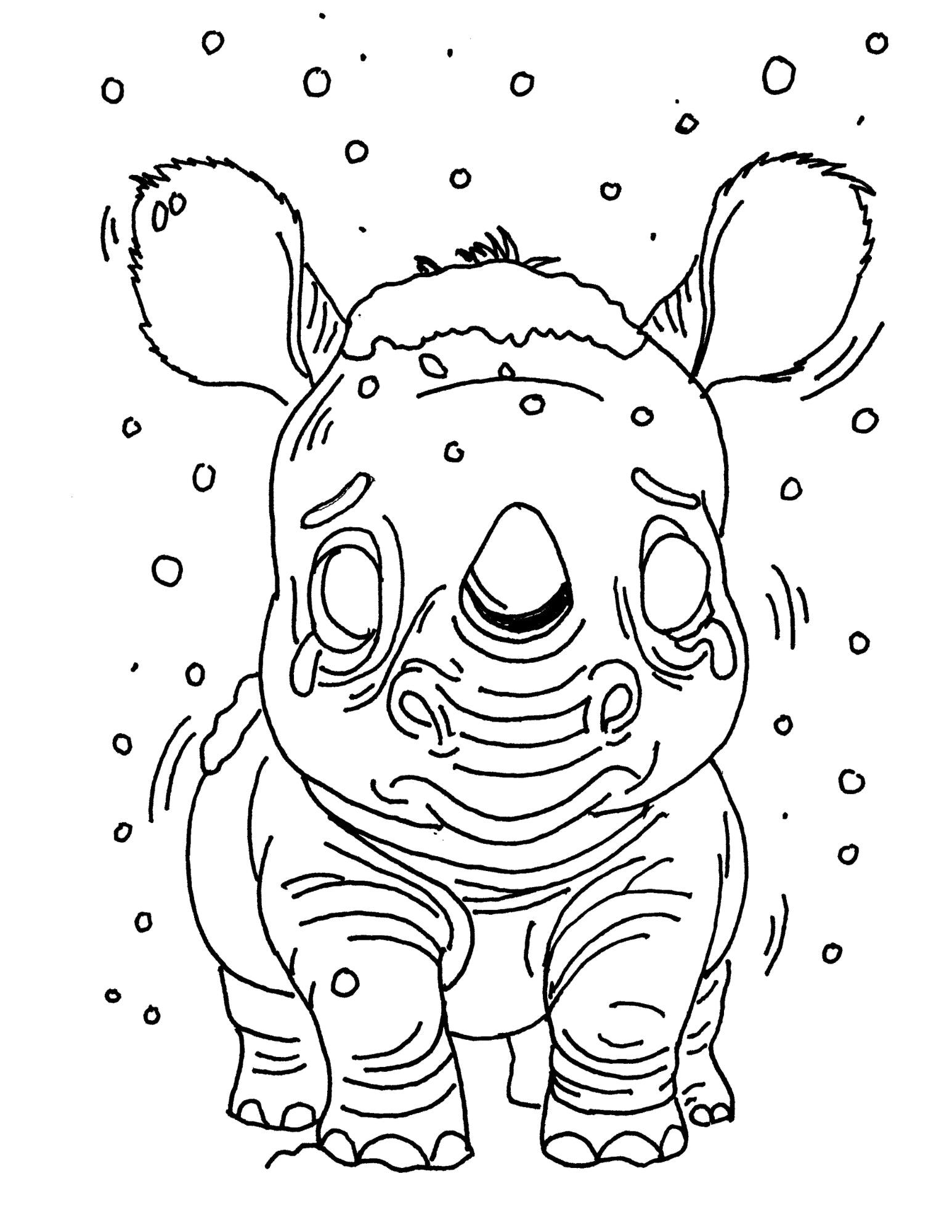 Free Rhino in the Snow Coloring Page | Printable PDF for Kids