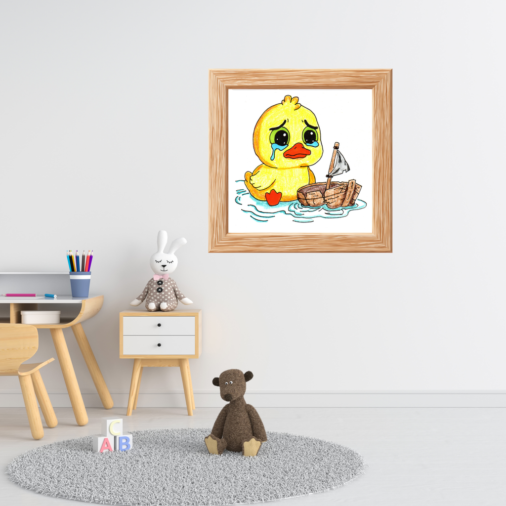 Sad Duckling with Broken Boat Print | Hand Drawn Lost & Found Critter Wall Art