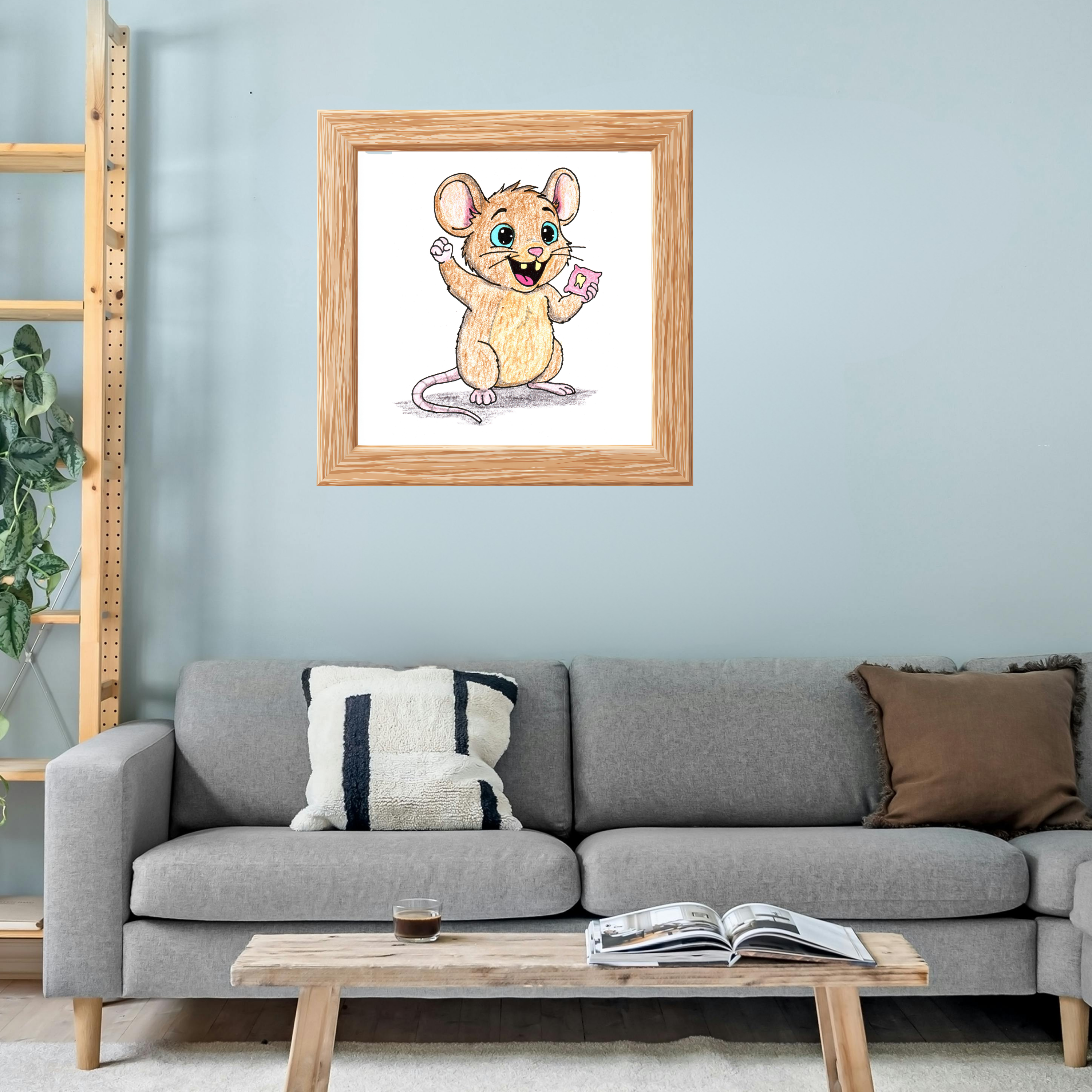 Mouse Celebrates His First Tooth | Hand Drawn Wall Art Print | Tooth Fairy Gift