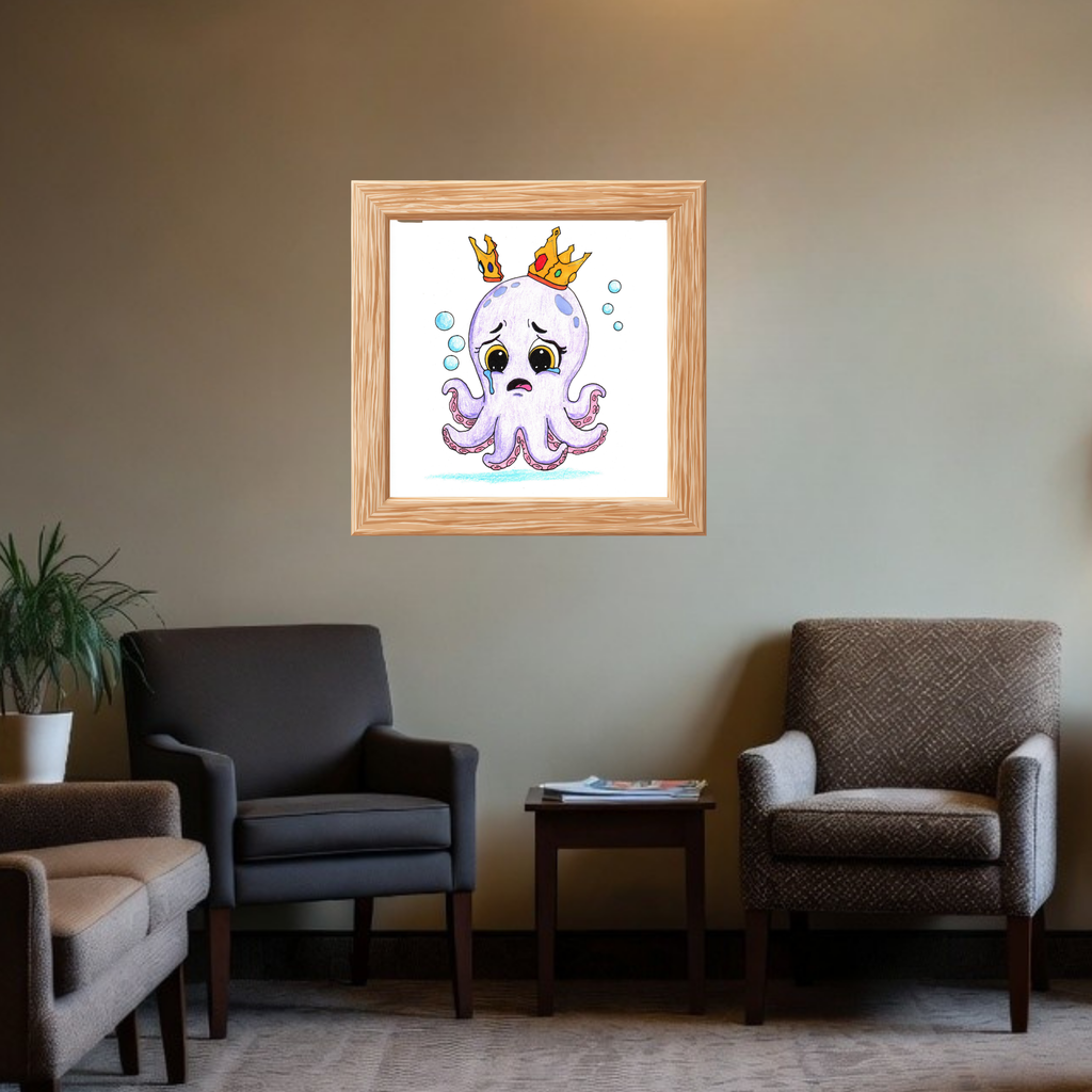 Sad Octopus Wall Art Print, Lost Her Crown, Cute Purple Octopus