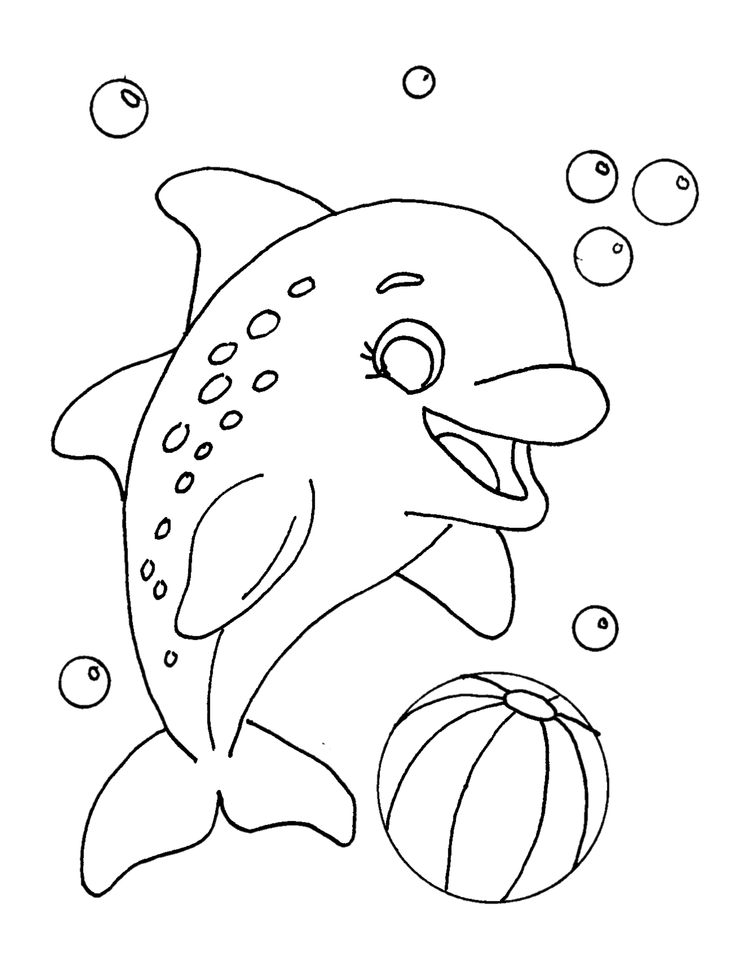 Free Dolphin with Beach Ball Coloring Page | Printable PDF for Kids