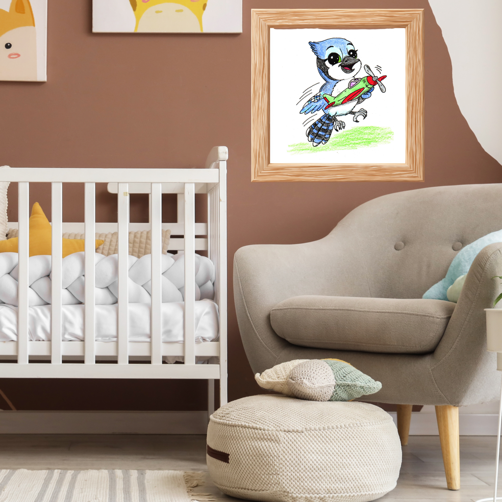 Blue Jay Found a New Airplane | Lost & Found Critters | Hand Drawn Blue Jay Art Print
