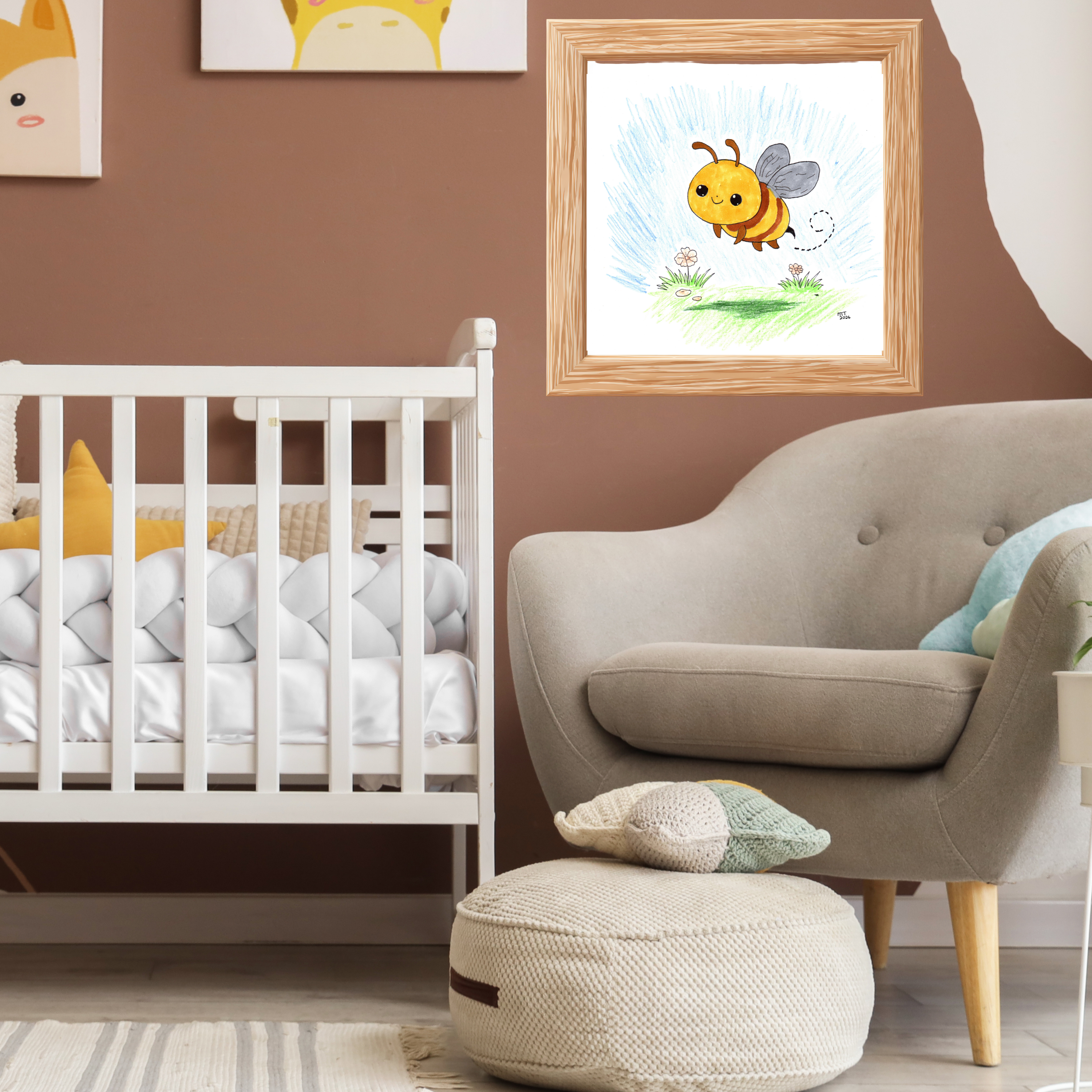 Sunny the Bee Wall Art | Cute Bee Nursery Print | Hand Drawn Bumblebee Art