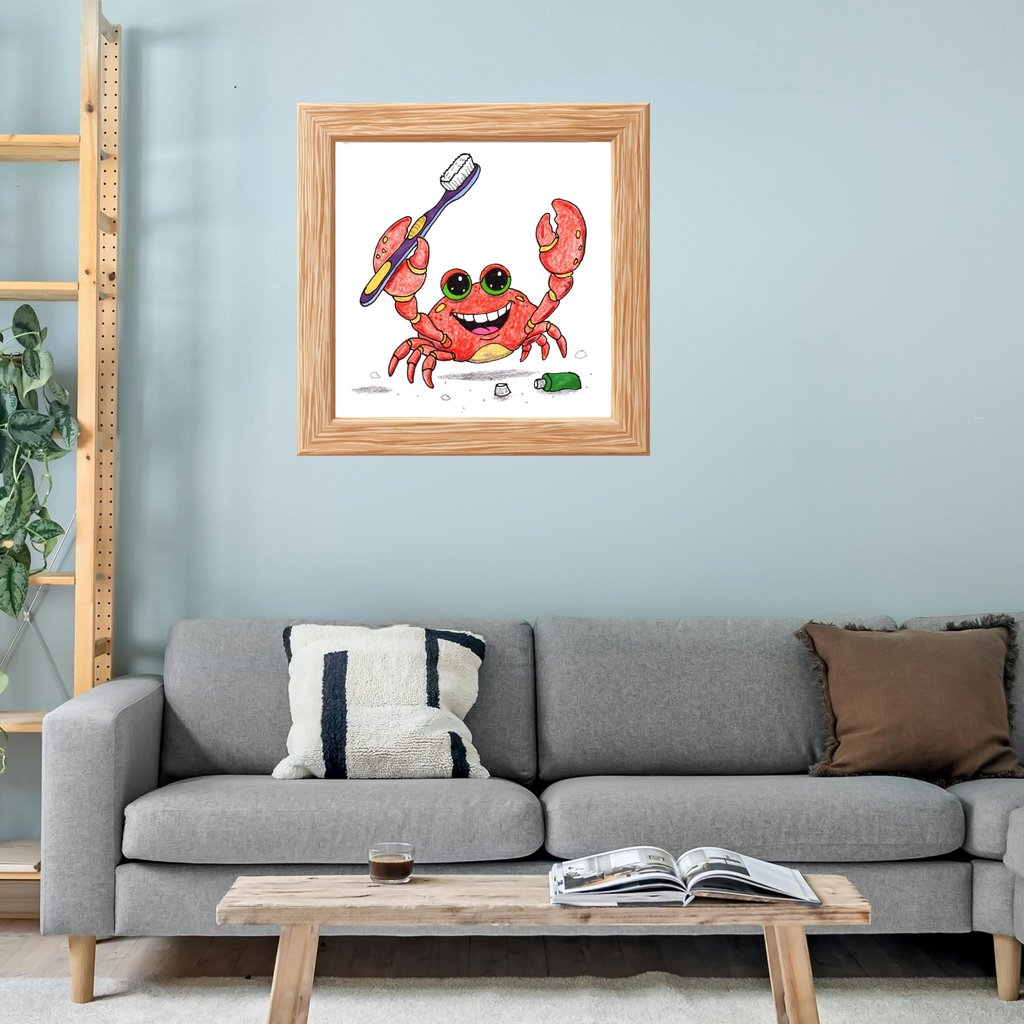 Happy Crab Found a New Toothbrush | Brave Little Critters Wall Art Print