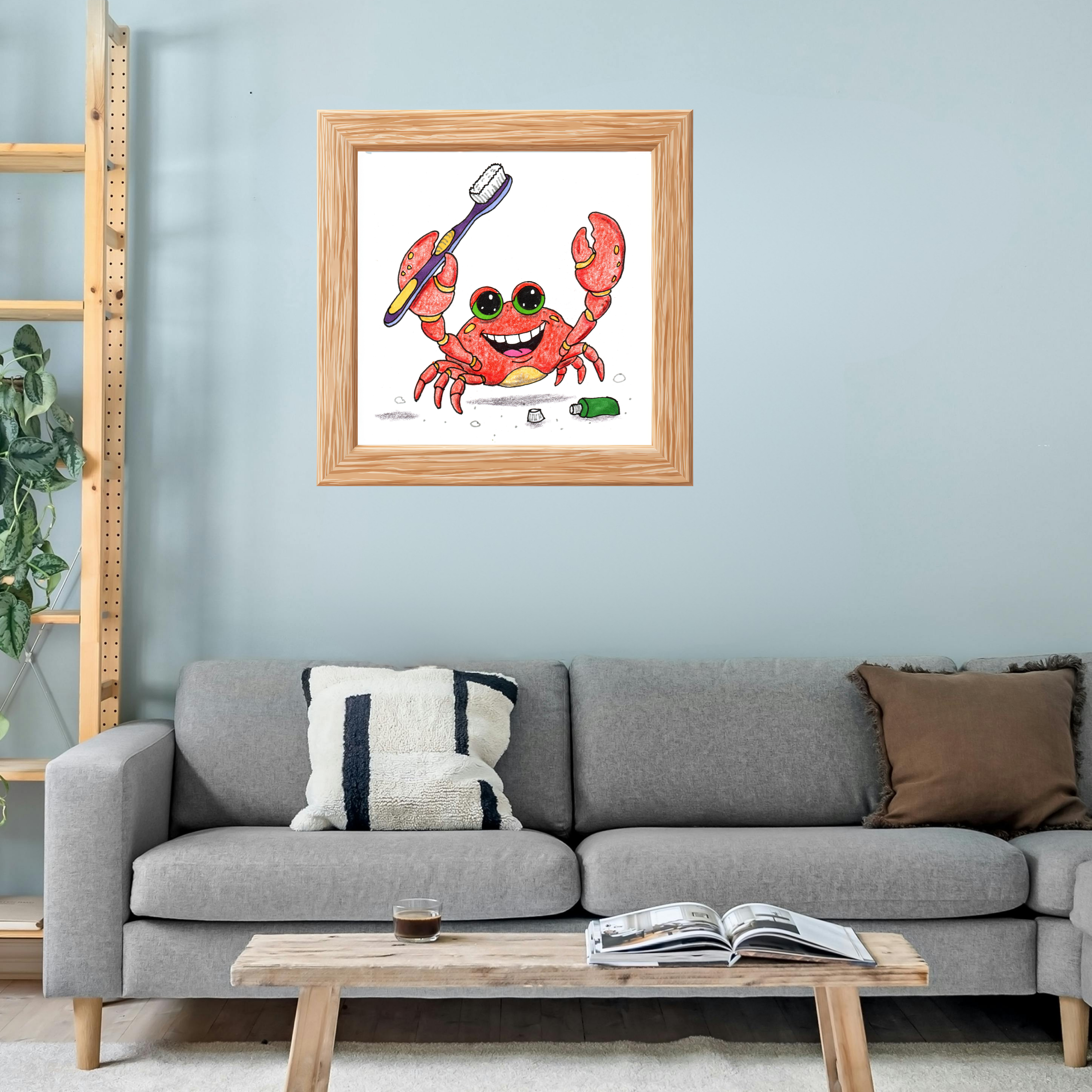 Happy Crab Found a New Toothbrush | Brave Little Critters Wall Art Print