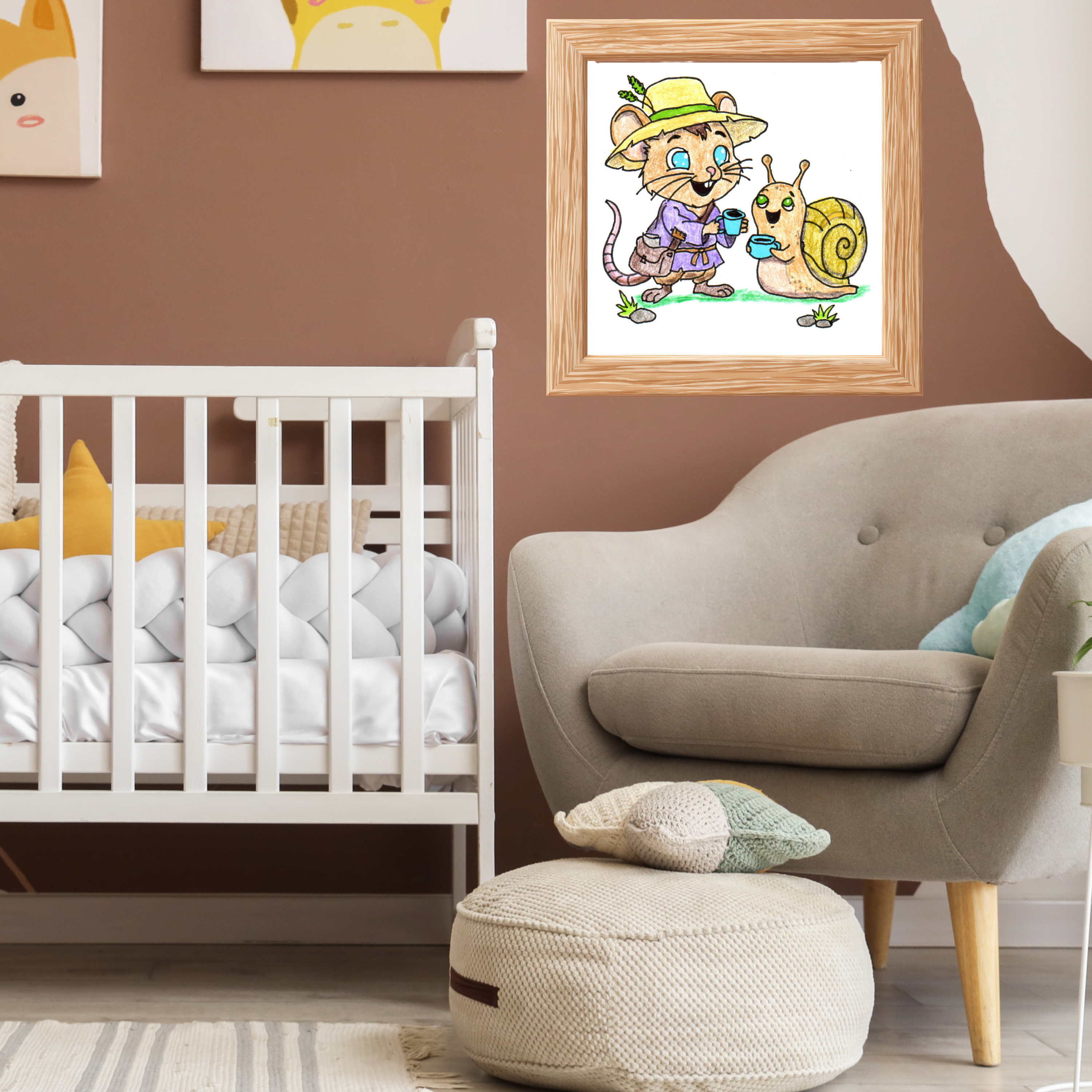 Mouse Brings Snail Coffee Printable Wall Art | Hand Drawn Friendship Print
