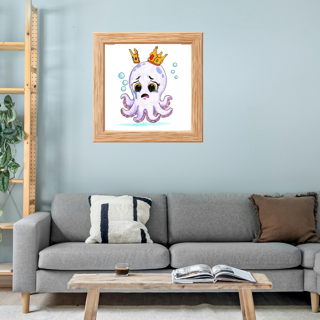 Sad Octopus Wall Art Print, Lost Her Crown, Cute Purple Octopus