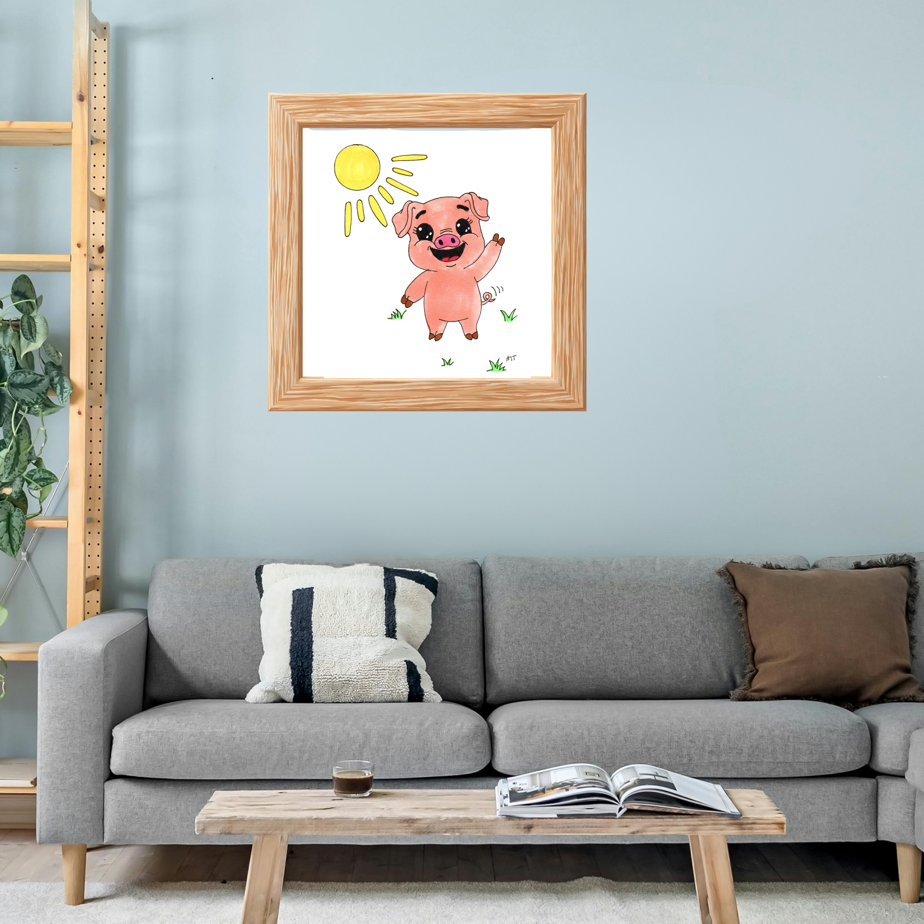 Penny Found Her Sunshine , Hand Drawn Farm Animal Wall Art,  Whimsical Country Illustration