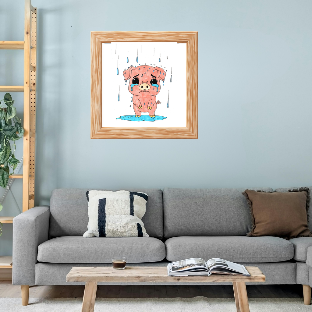 Sad Penny Pig in the Rain Wall Art | Lost and Found Critters