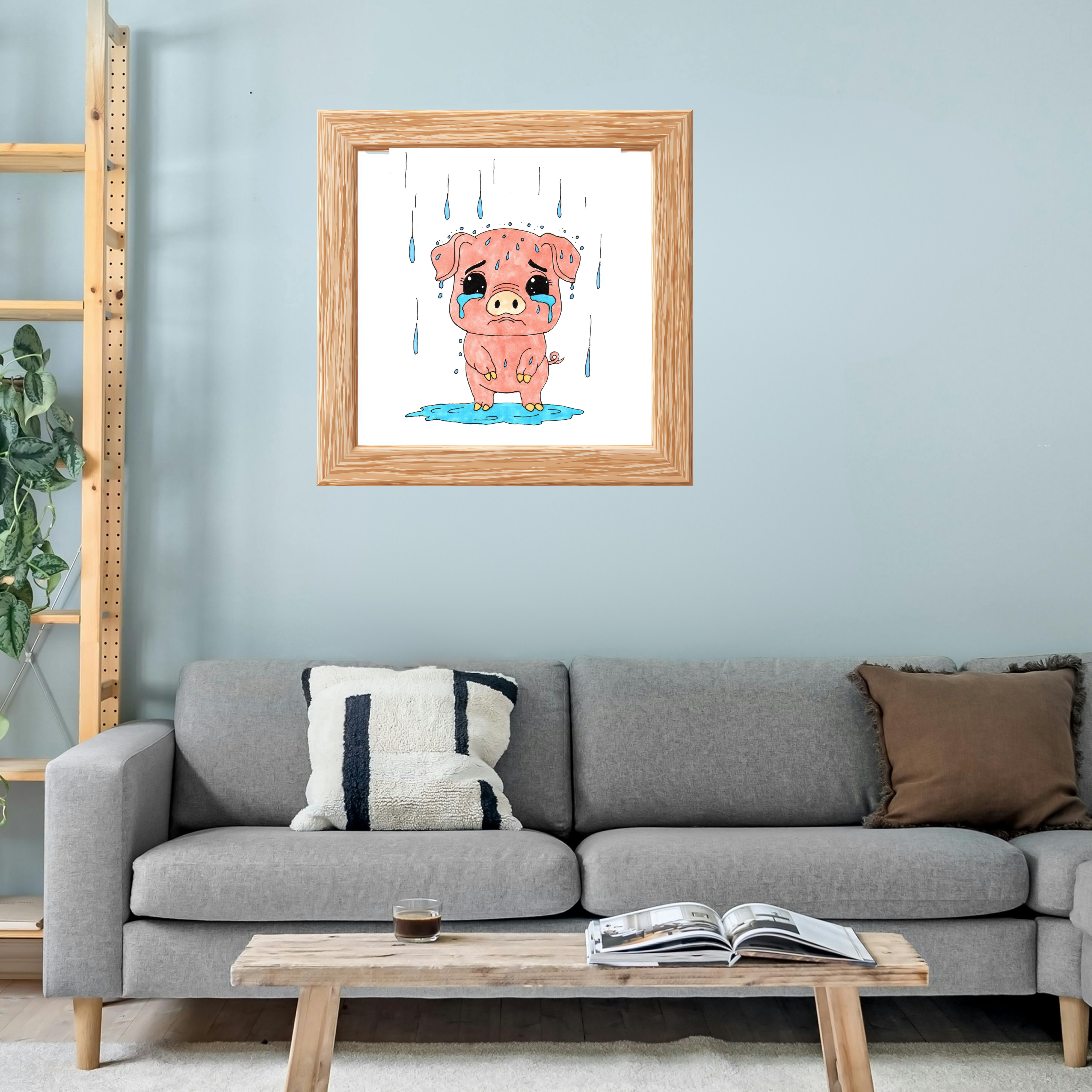 Sad Penny Pig in the Rain Wall Art | Lost and Found Critters