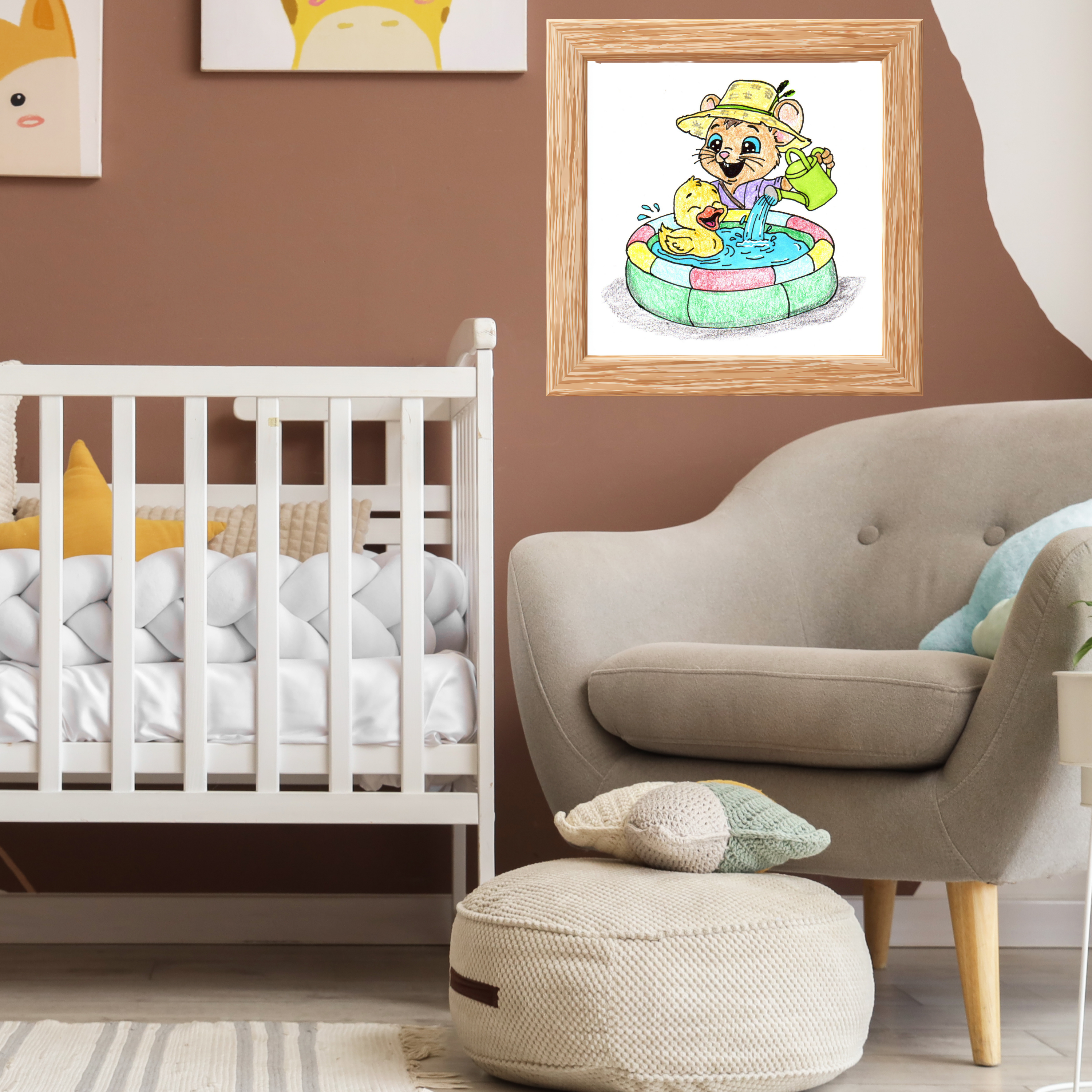 Duck Found Her Pond Print, Happy Duck Wall Art, Hand Drawn Animal Print