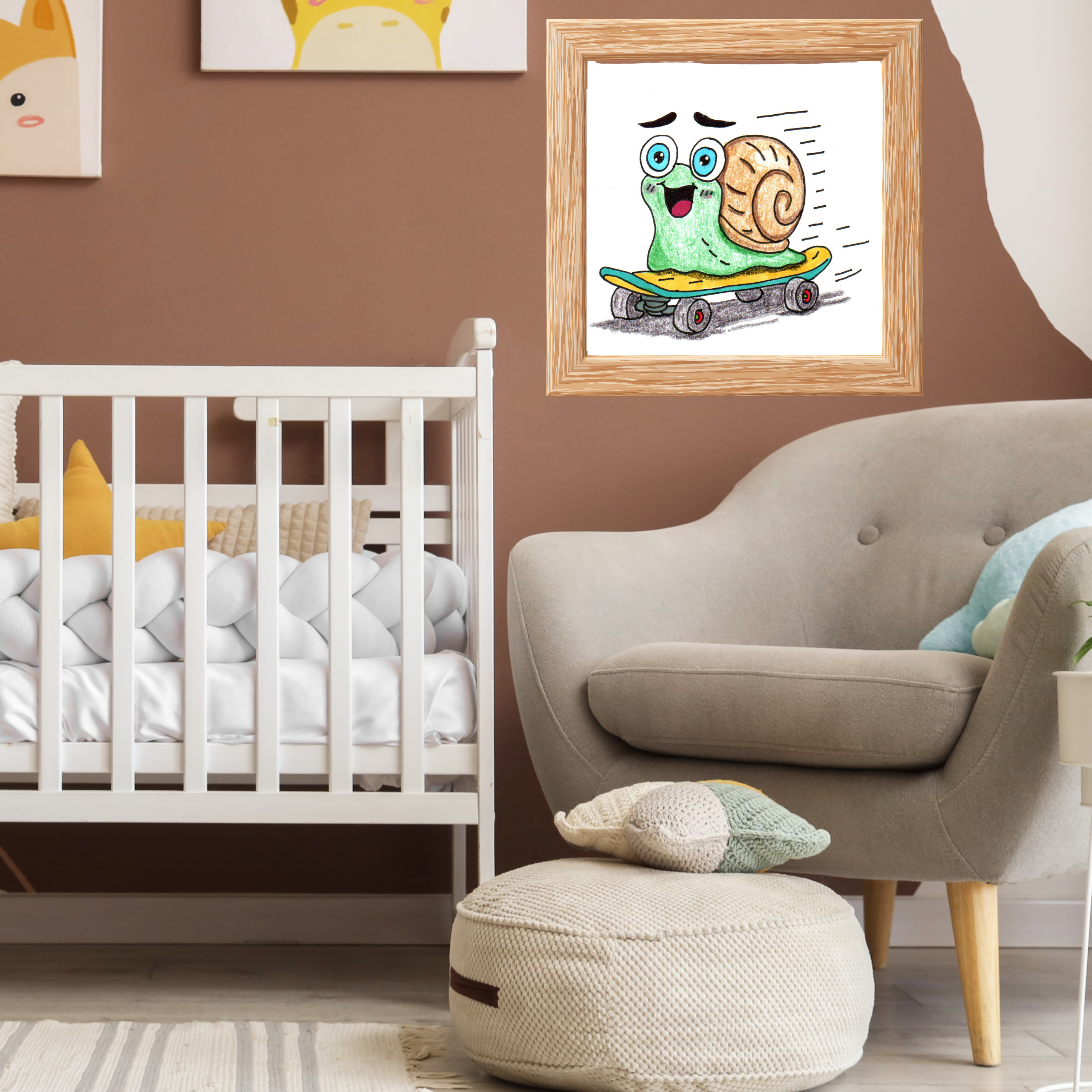 She Found Her Speed | Hand Drawn Snail Print | Cute Skateboard Snail Wall Art