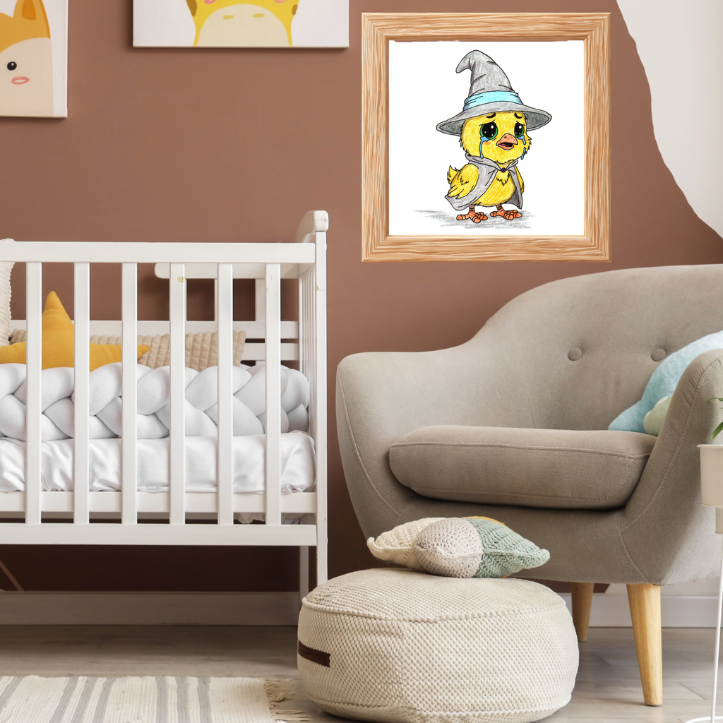 Wizard Chick Lost Her Magic Wand Print | Hand Drawn Fantasy Bird Wall Art