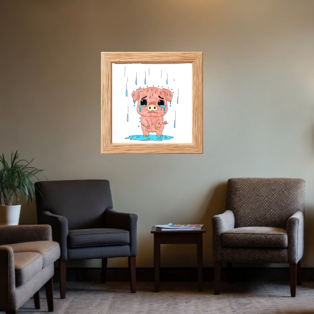 Sad Penny Pig in the Rain Wall Art | Lost and Found Critters