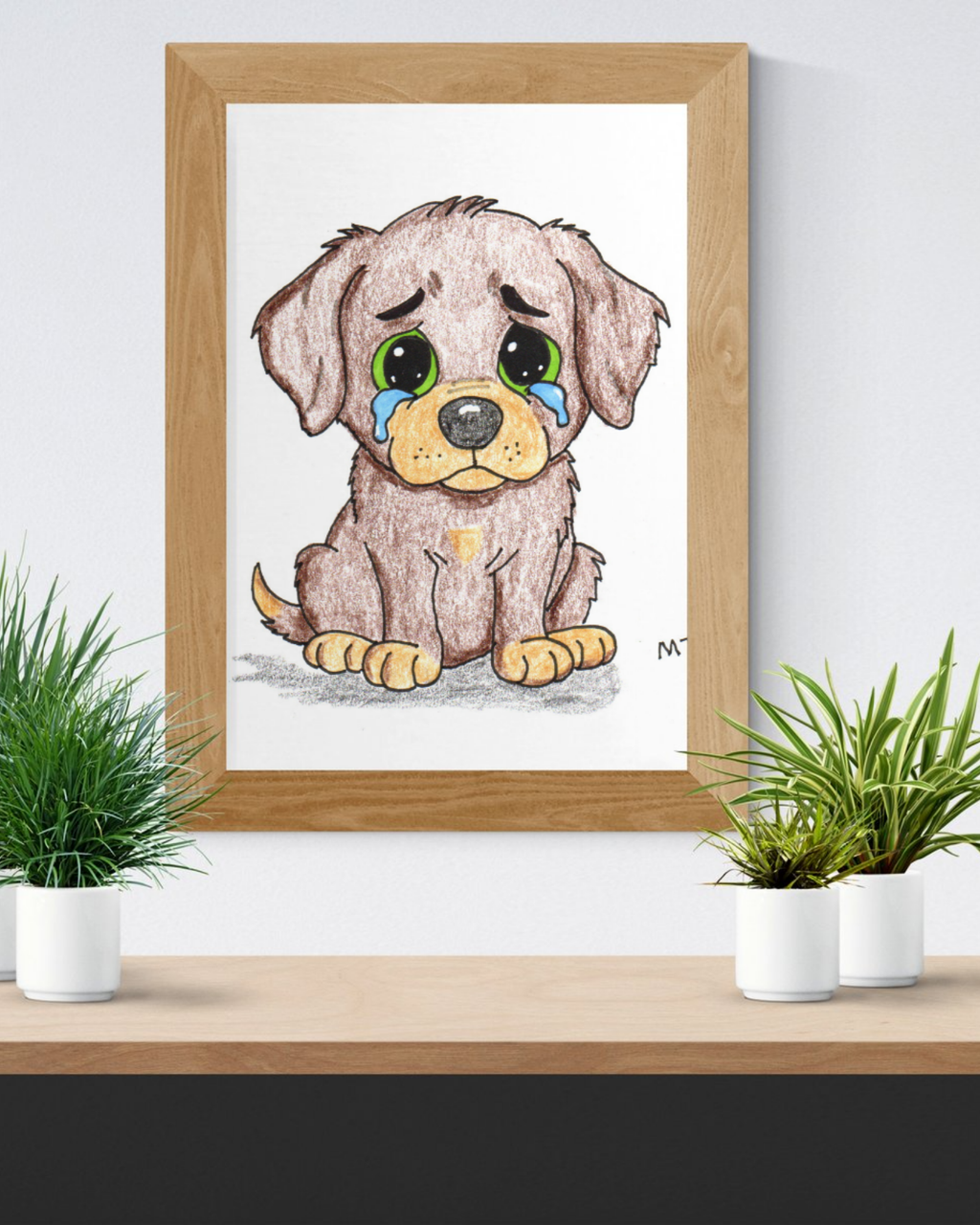 Sad Puppy Wall Art Print, Hand Drawn Dog Illustration, Lost Bone Puppy, Nursery Decor, Kids Room Art