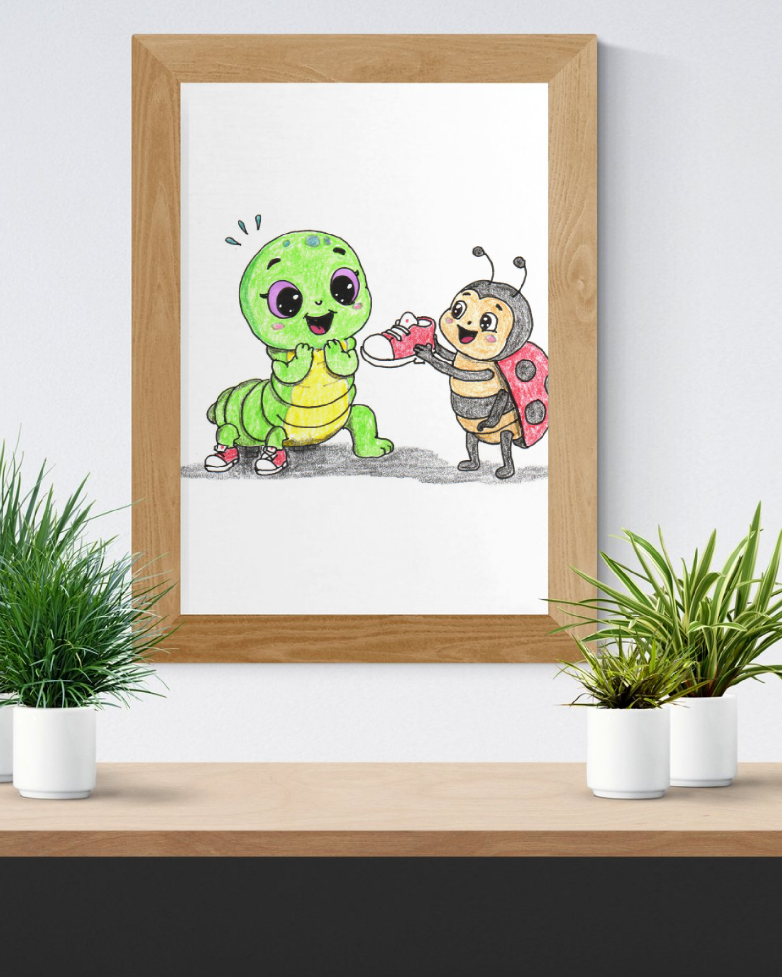 Inchworm Found Her Tiny Shoe Art Print | Ladybug Friendship