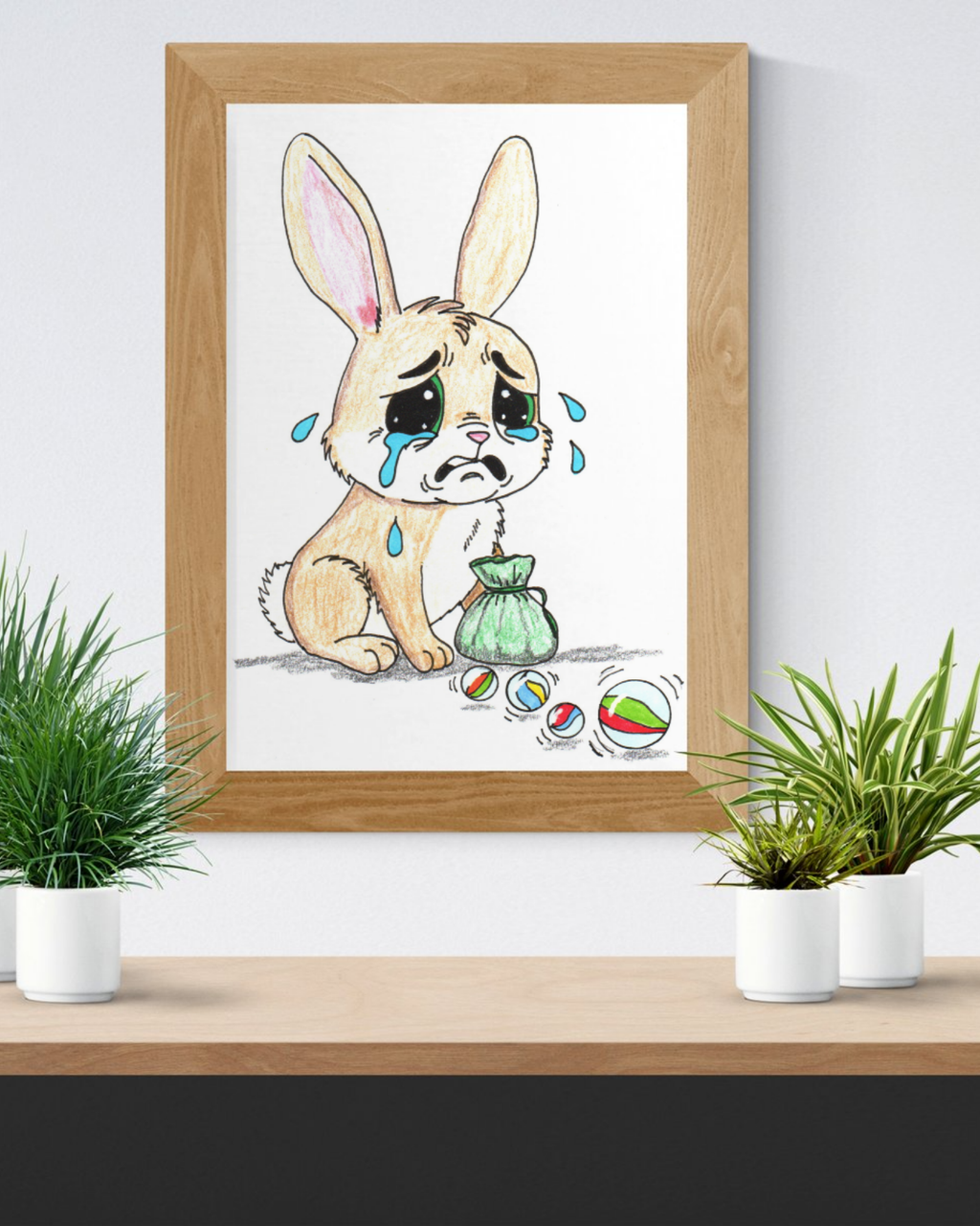 Lost Her Marbles Rabbit Art Print | Hand Drawn Bunny Wall Decor |