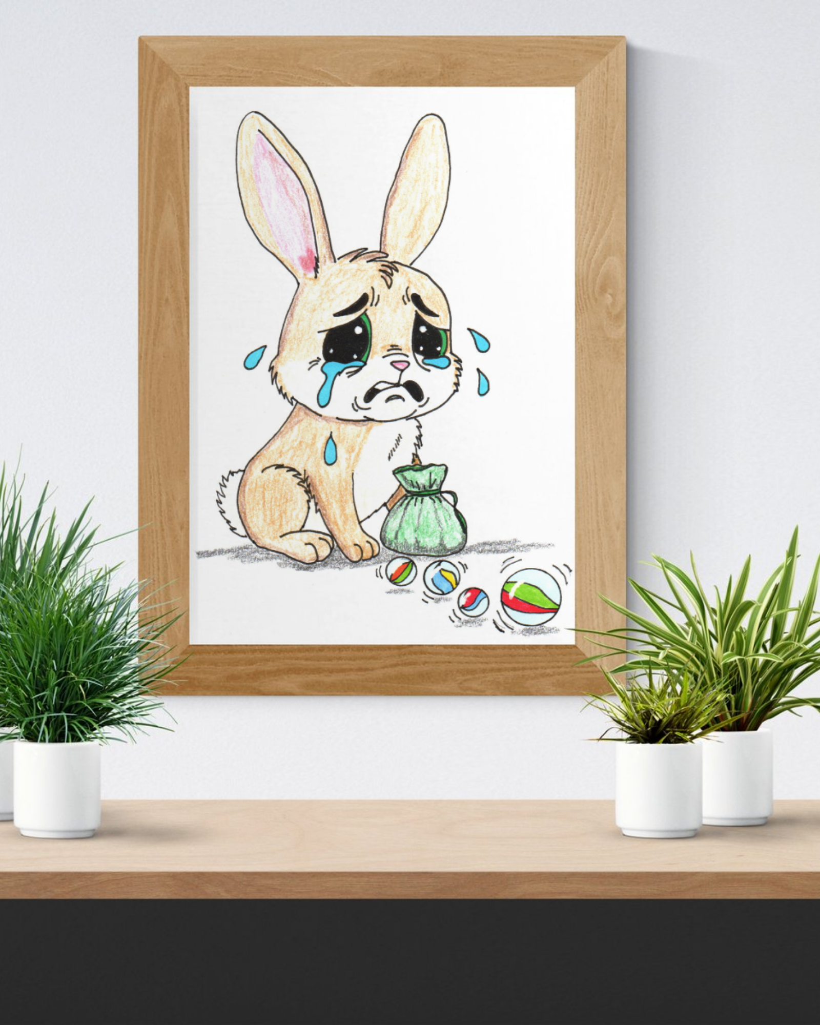 Lost Her Marbles Rabbit Art Print | Hand Drawn Bunny Wall Decor |