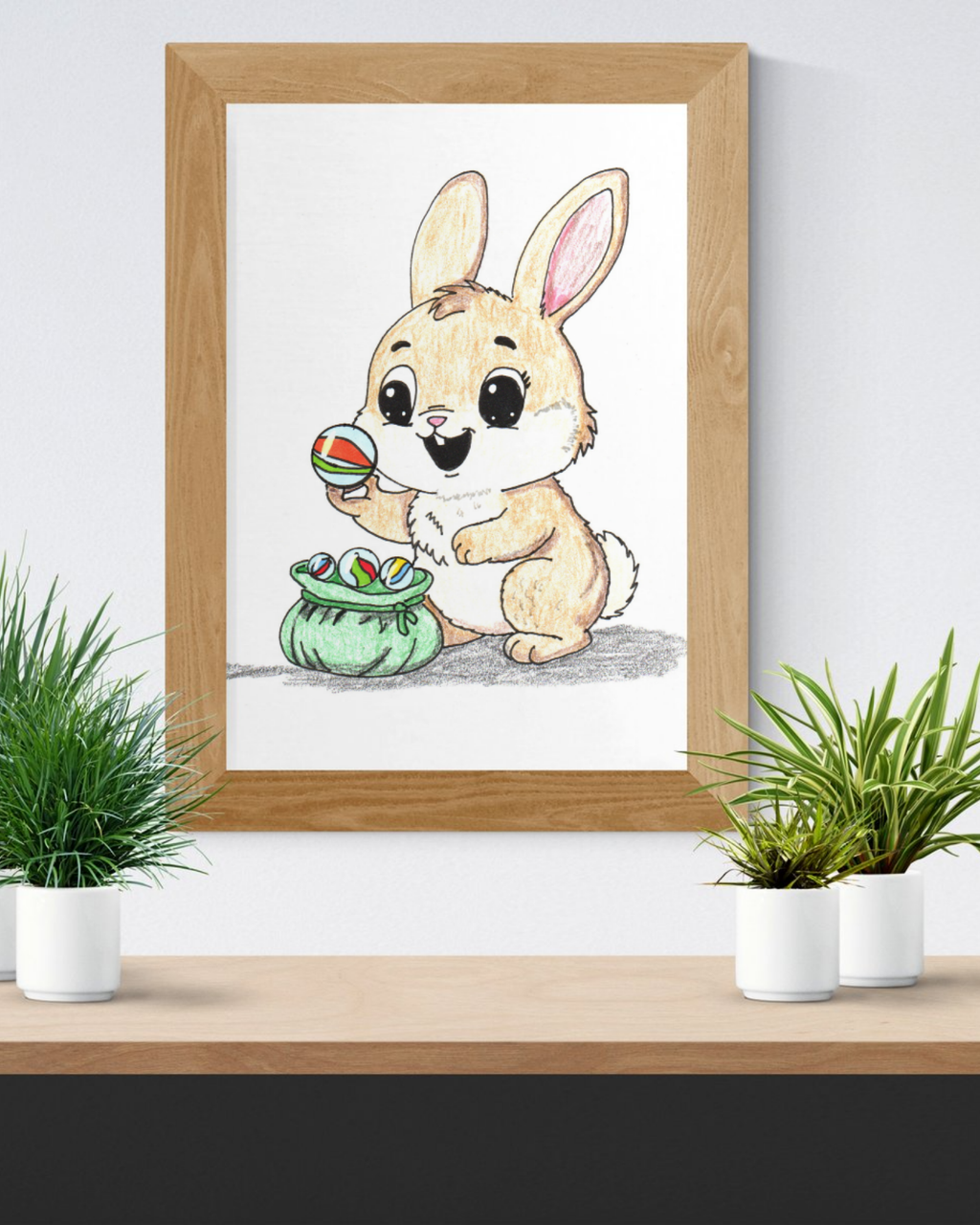 Found Her Marbles Rabbit Art Print | Hand Drawn Bunny Wall Decor