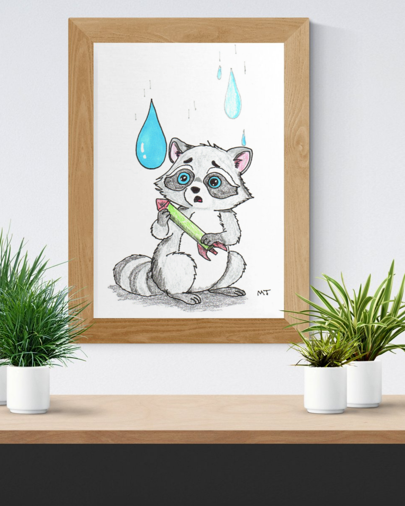 Lost Her Rocket Flame | Sad Raccoon Art Print | Hand Drawn Woodland Wall Decor