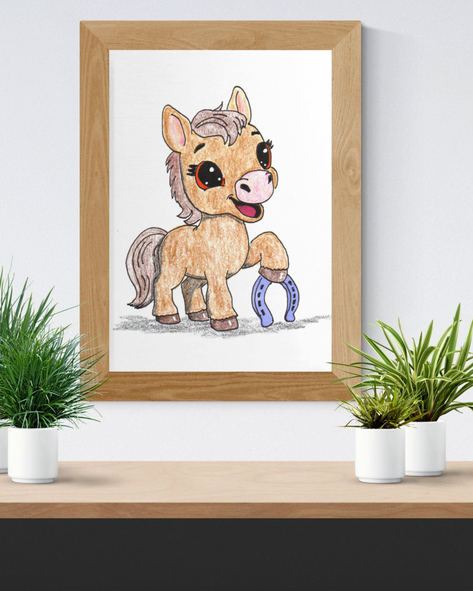 Horse Found Her Horseshoe Art Print | Hand Drawn Pony Nursery Wall Decor