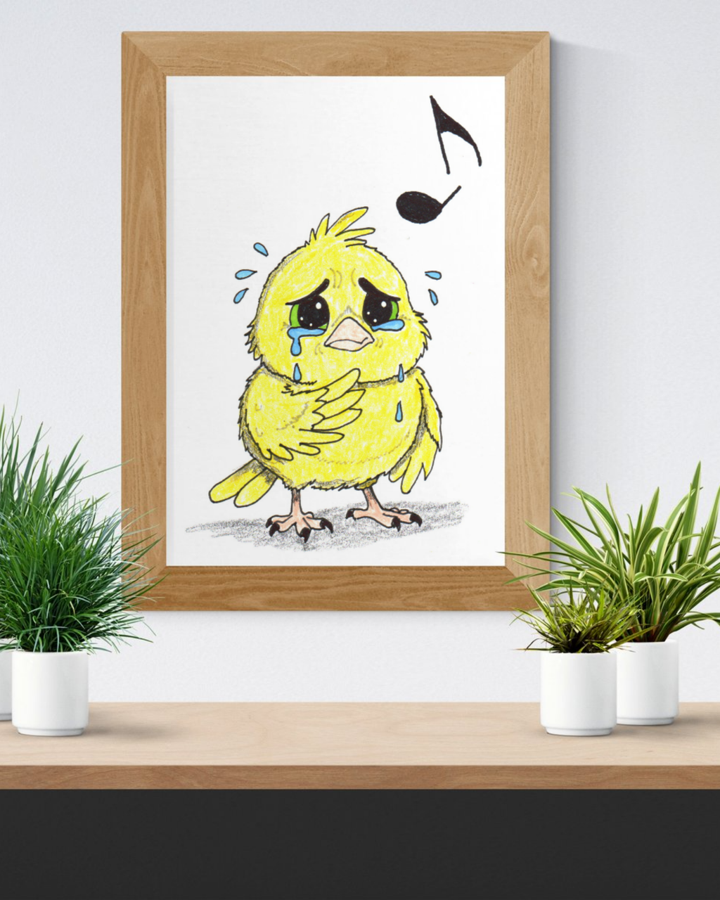 Sad Canary Lost Her Song Art Print | Hand Drawn Bird Wall Decor