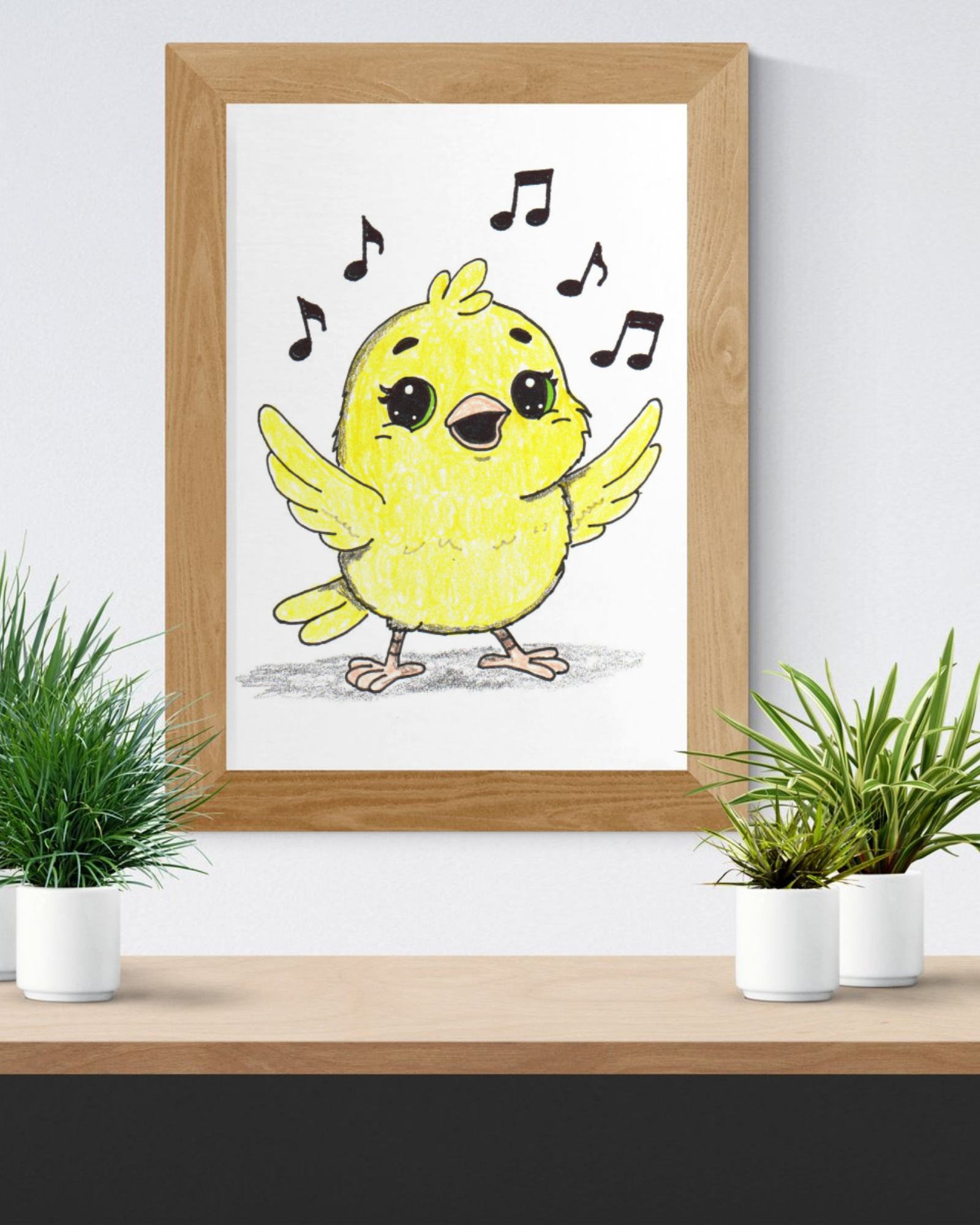 Happy Canary Found Her Song Art Print | Hand Drawn Bird Wall Decor |