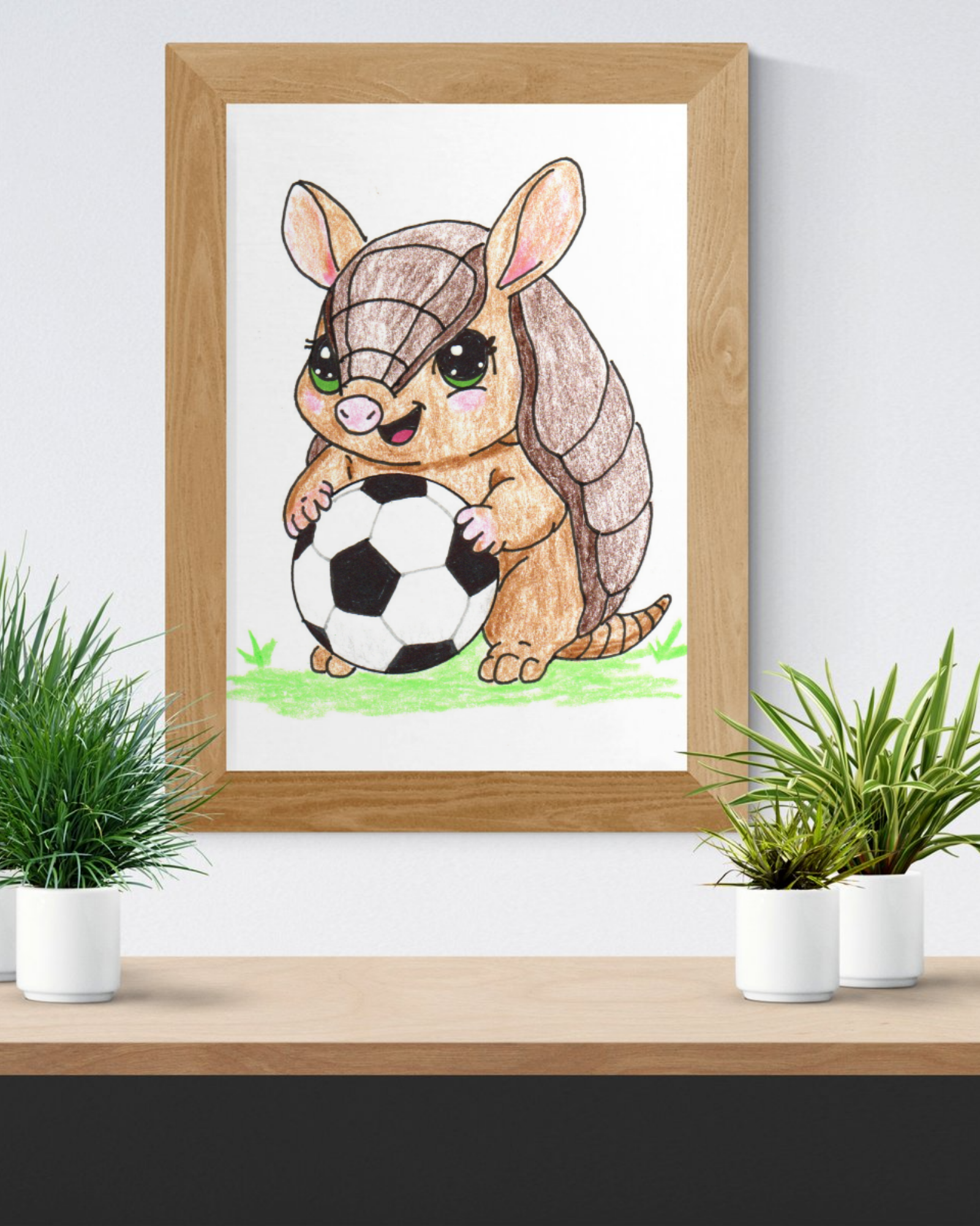 Found Her Soccer Ball Armadillo Print, Cute Woodland Sports Nursery Art