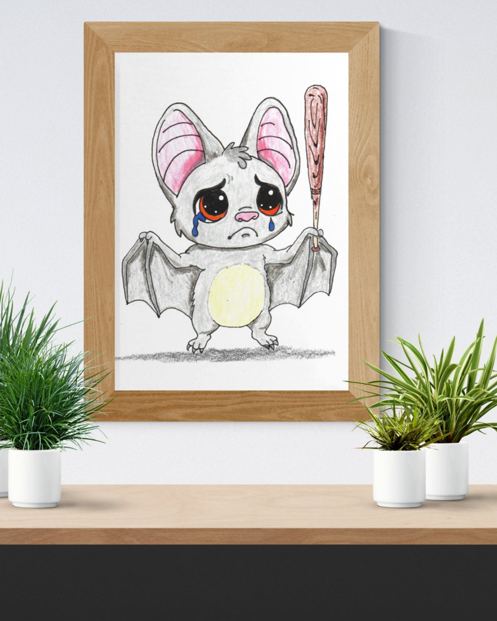 Lost His Baseball Bat Print | Sad Bat Wall Art | Lost & Found Critter 8x10 Print