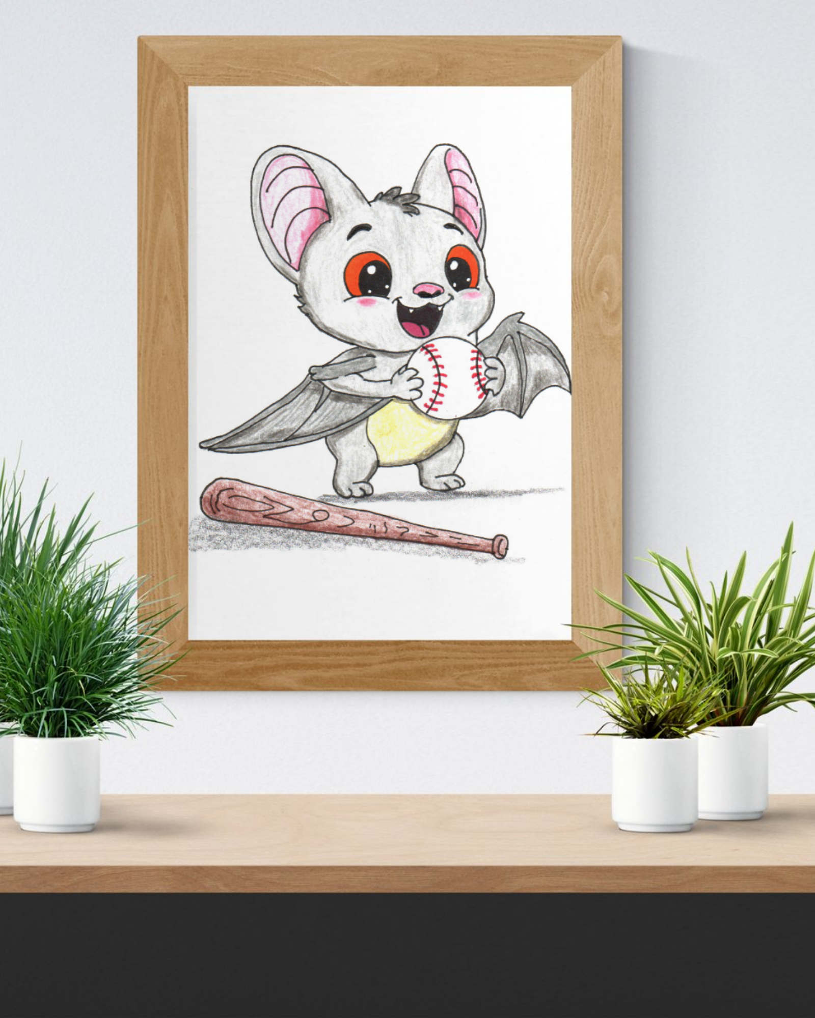 Found His Baseball Print | Happy Bat Wall Art | Lost & Found Critter Baseball Art
