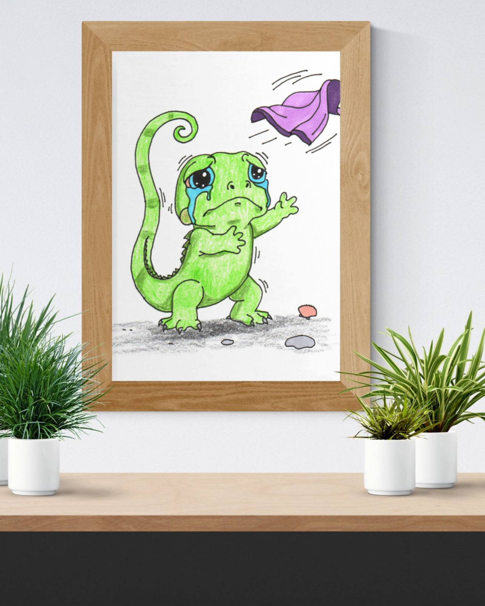 Sad Lizard Blanket Story Print, Hand Drawn Nursery Wall Art