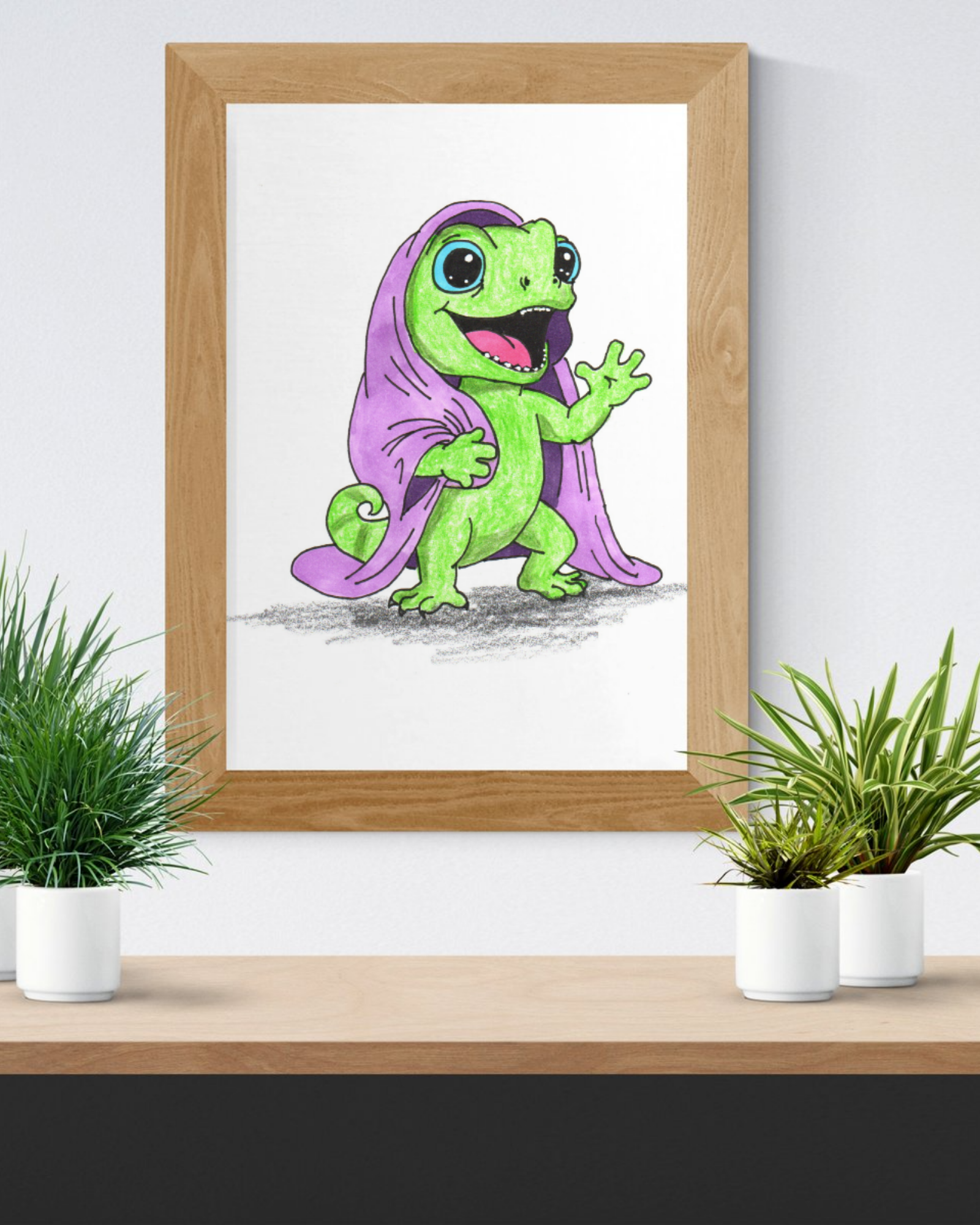 Happy Lizard Blanket Story Print, Hand Drawn Nursery Wall Art