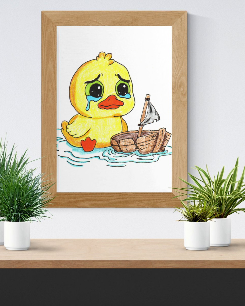 Sad Duckling with Broken Boat Print | Hand Drawn Lost & Found Critter Wall Art