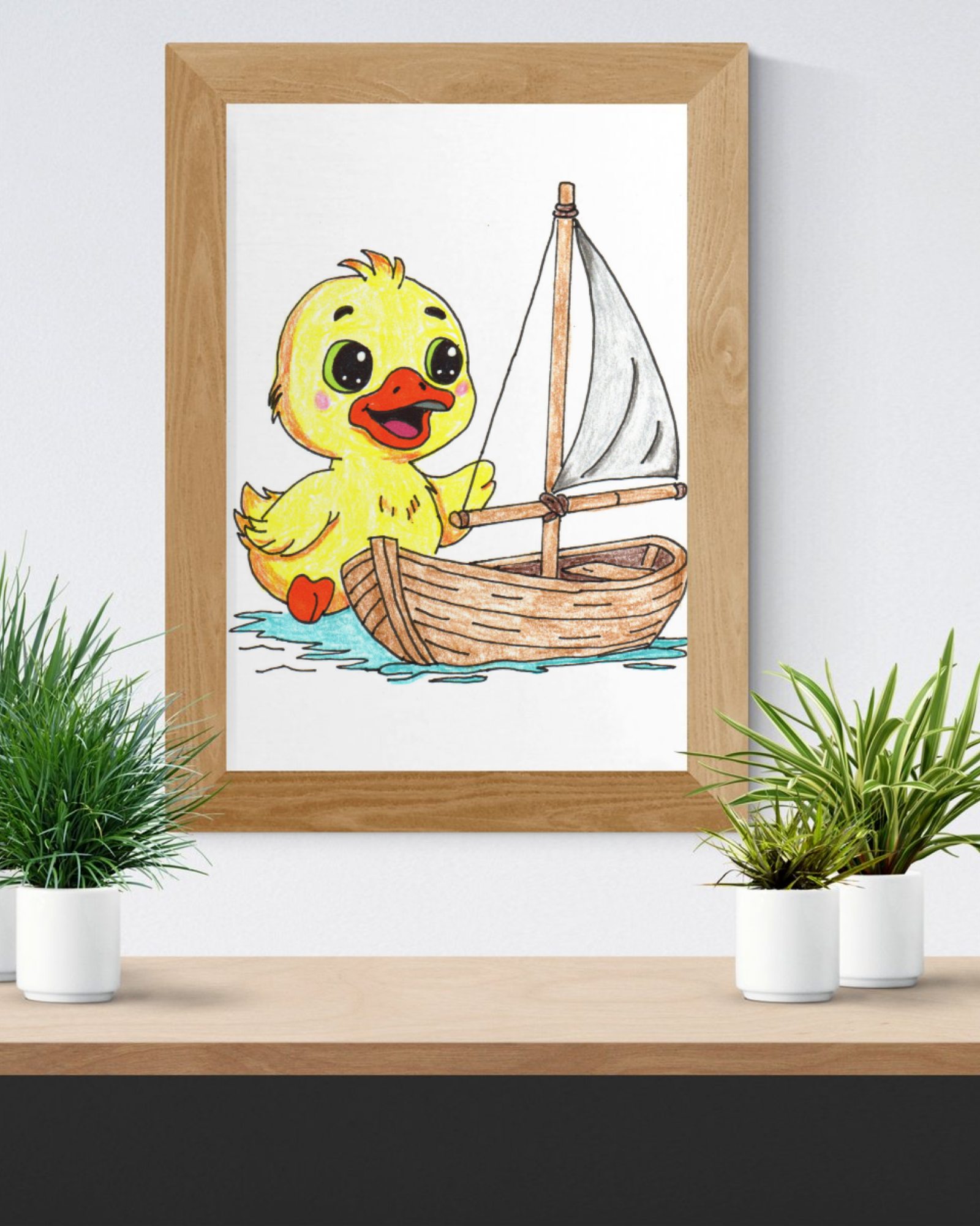 Happy Duckling with Repaired Boat Print | Hand Drawn Lost & Found Critter Wall Art