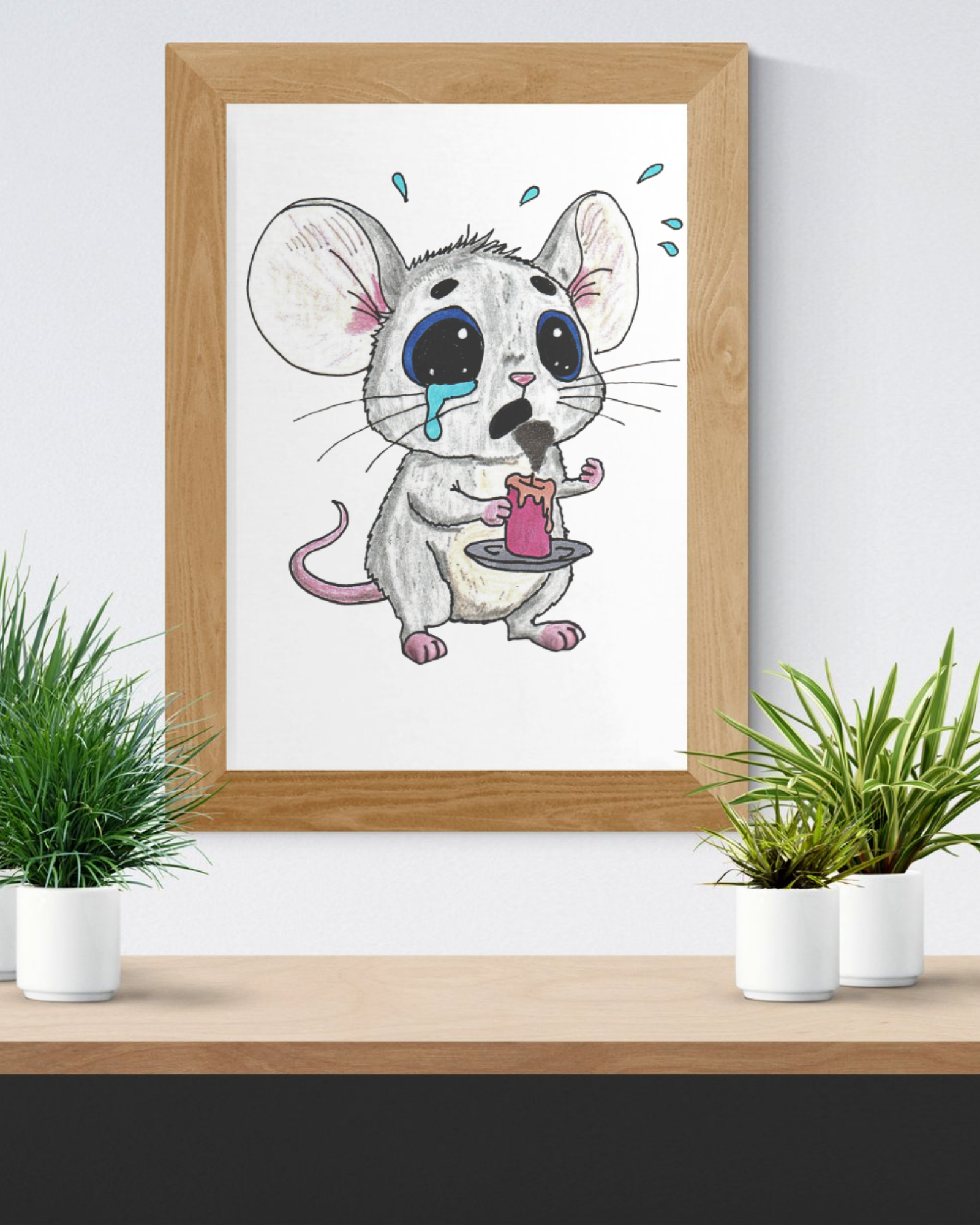 Sad Mouse Lost His Candle Art Print | Lost & Found Critter Wall Decor
