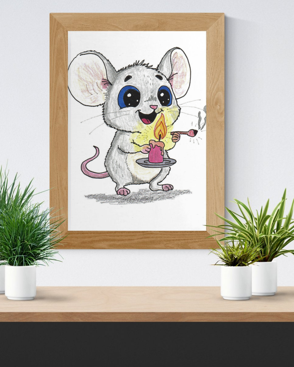 Mouse Found His Light Art Print | Lost & Found Critter Wall Decor | Hand Drawn Mouse Illustration
