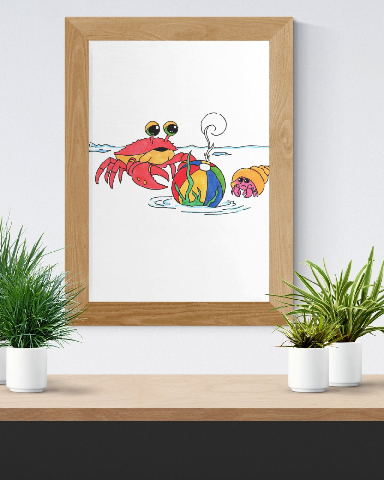 Crab - Recovered But at What Cost Print, Hand Drawn Crab Beach Art, Ocean Story Illustration, Coastal Nursery Decor