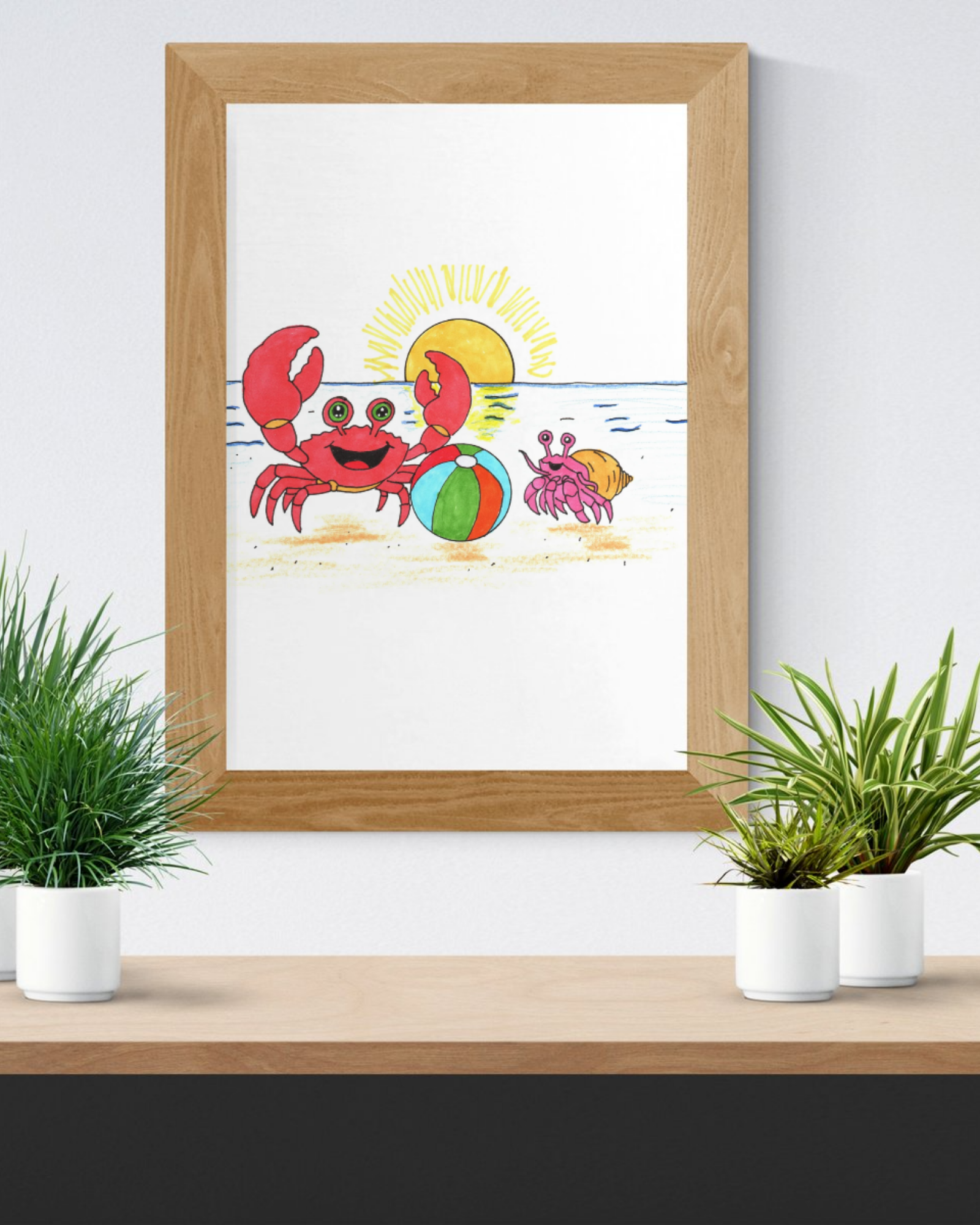 Crab - She Got Her Ball Fixed Print, Hand Drawn Crab Wall Art, Beach Friendship Illustration, Coastal Nursery Decor