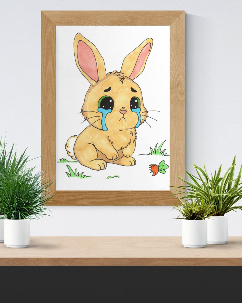 Sad Rabbit ate her last carrot, Poster, Nursery Wall Art, Cute Animal Illustration Print