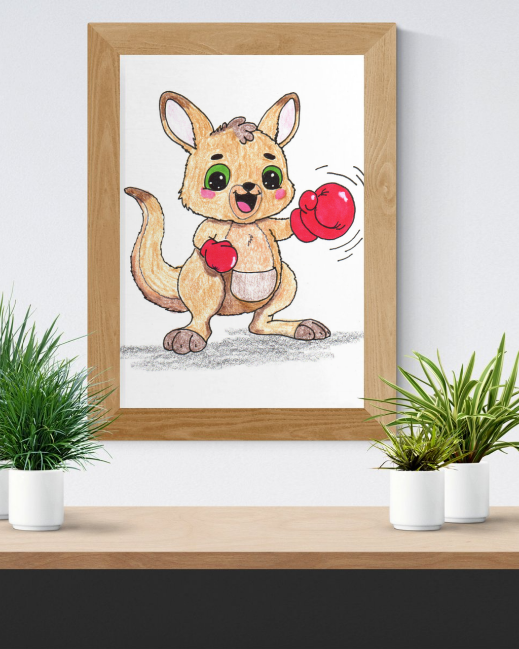 Lost & Found Critters | Kangaroo Found Her Glove Print | Hand Drawn Happy Kangaroo Wall Art | Cute Animal Nursery Decor