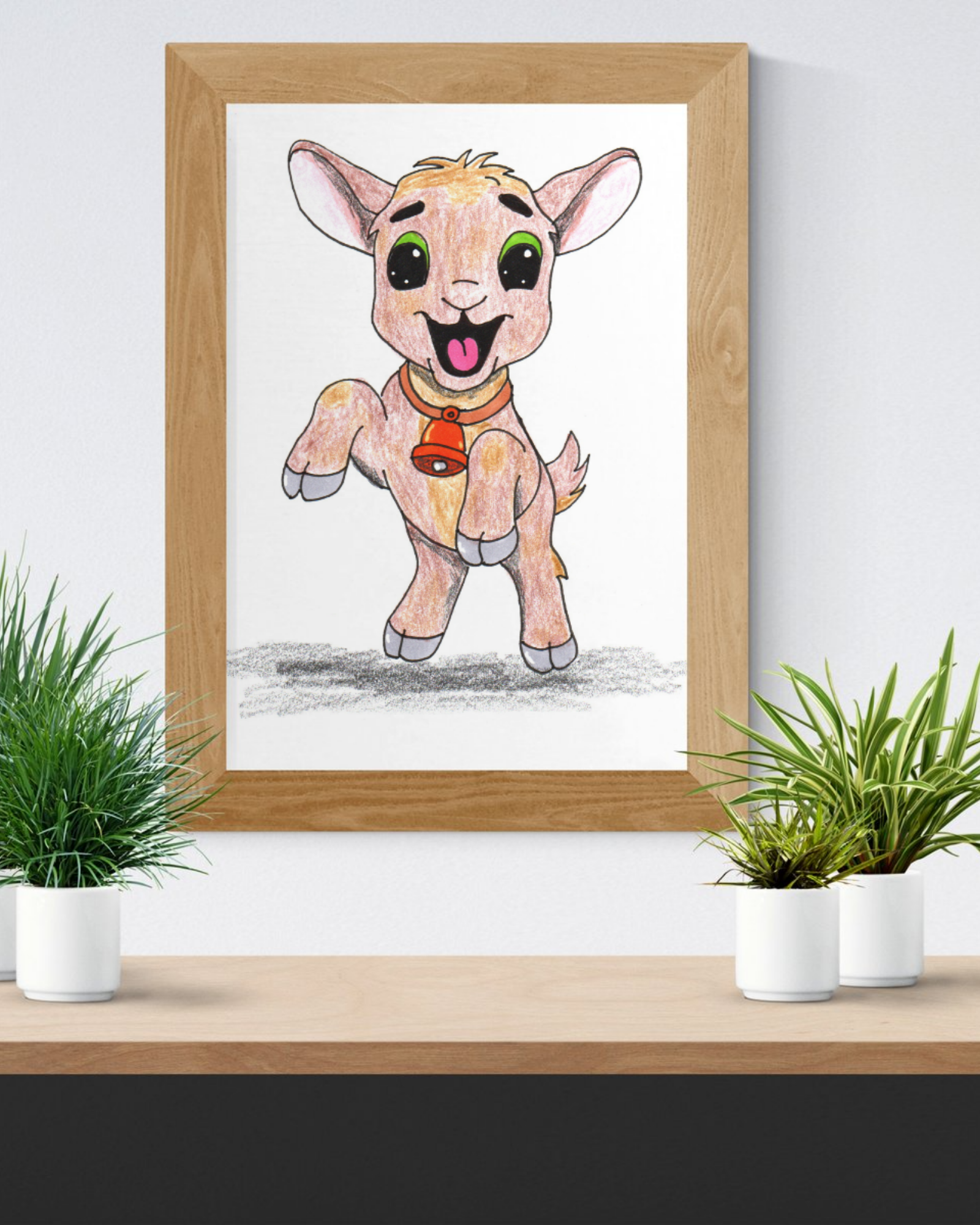Lost & Found Goat Print | She Found Her Bell Farm Animal Wall Art | Hand Drawn Critter Decor