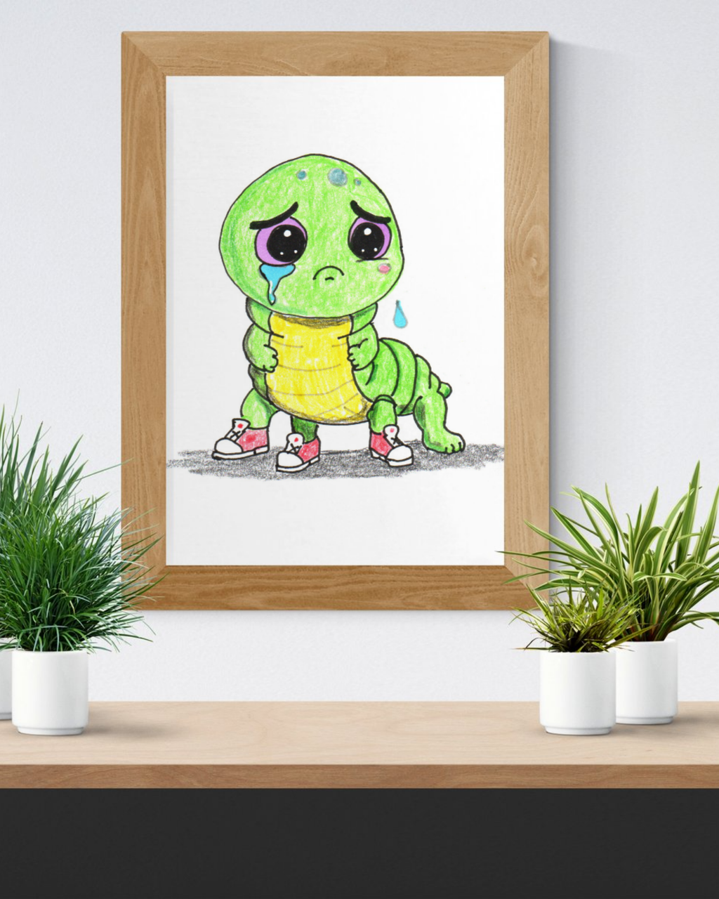 Lost Shoe Inchworm Print | Hand Drawn Cute Inchworm Wall Art