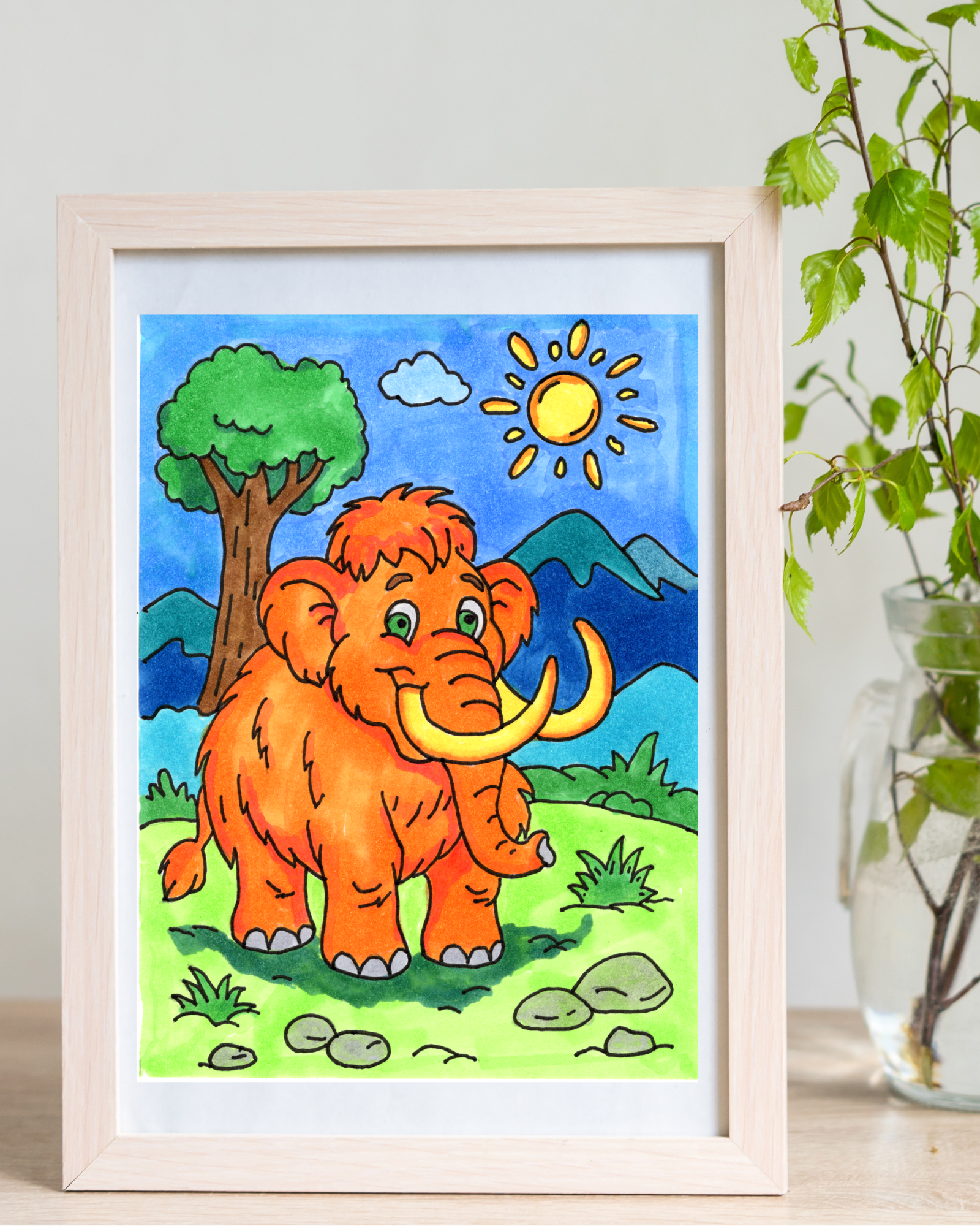 Cute Woolly Mammoth Print, Hand Drawn Prehistoric Animal Wall Art, Kids Room Decor, Nursery Print, Ice Age Mammoth Illustration